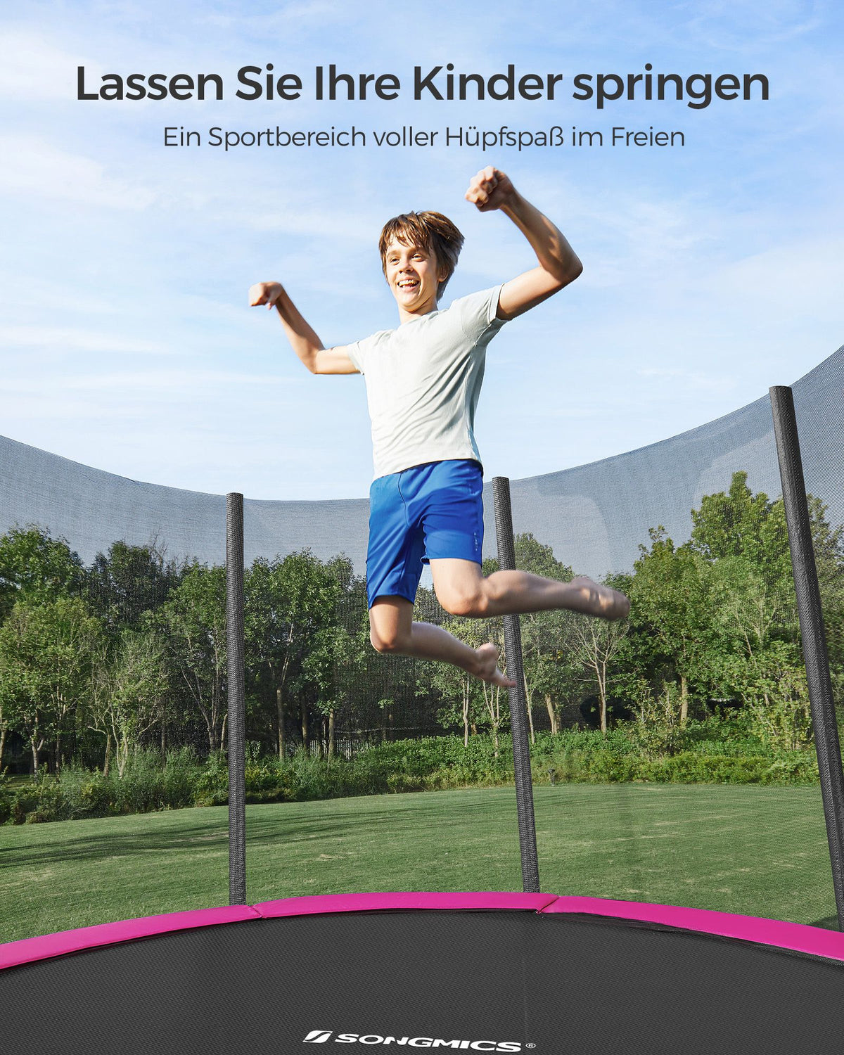 Trampolin mit Sicherheitsnetz – Stabiler Rahmen und gepolsterter Rand