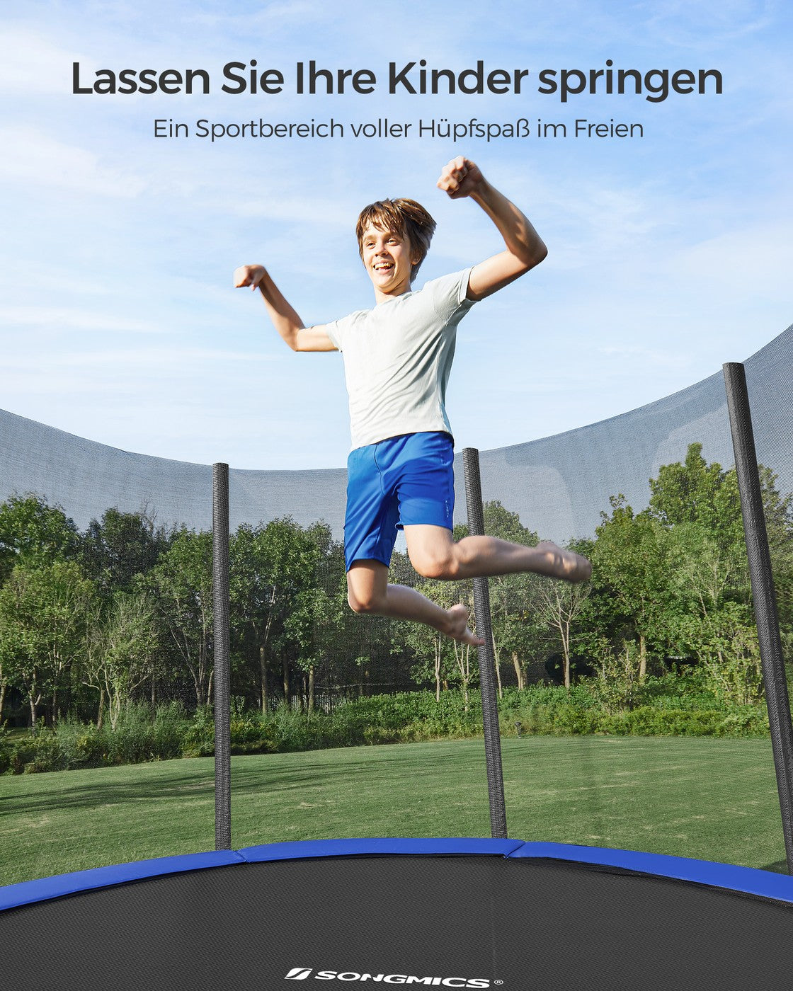Trampolin mit Sicherheitsnetz – Stabiler Rahmen und gepolsterter Rand