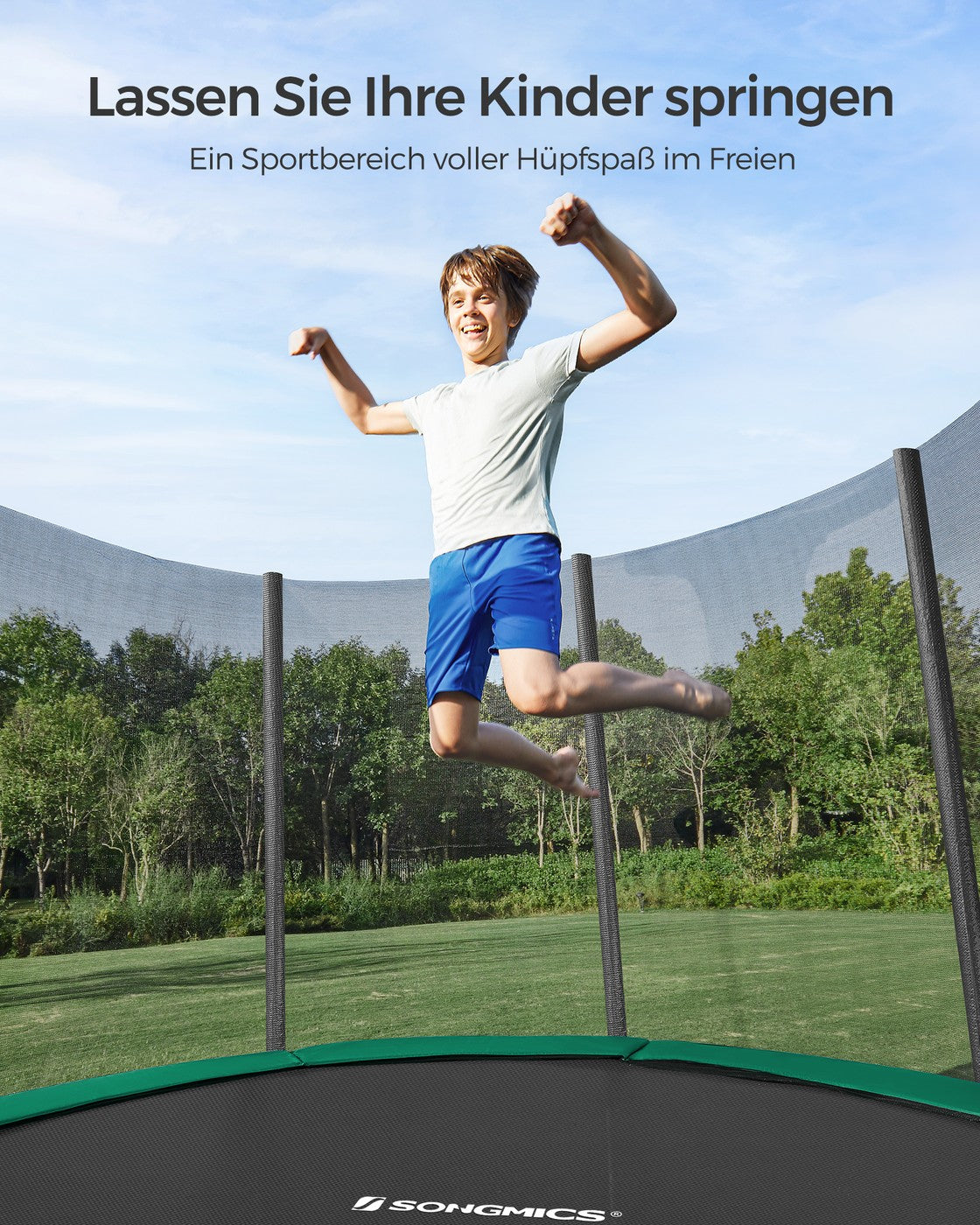 Trampolin mit Sicherheitsnetz – Stabiler Rahmen und gepolsterter Rand