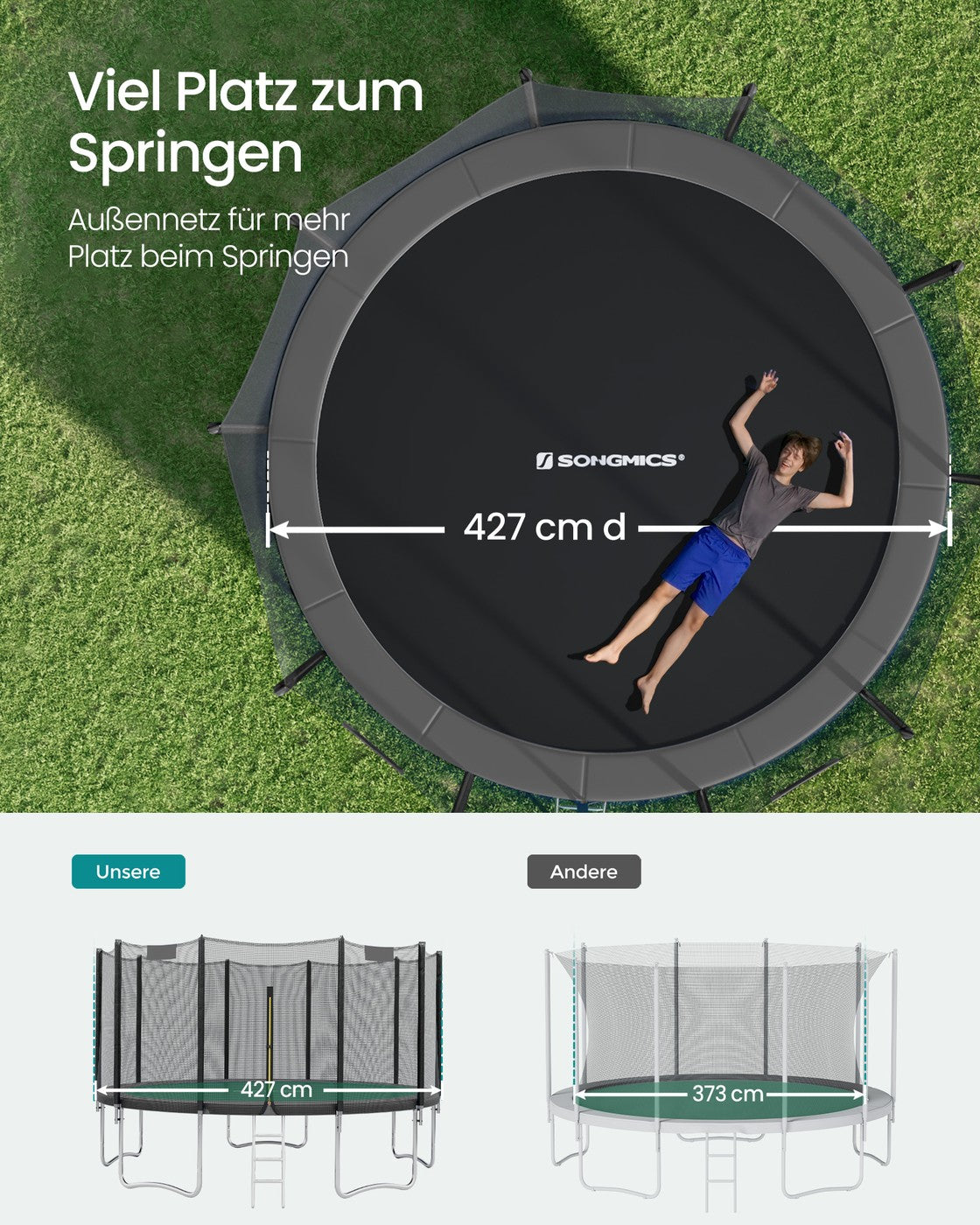 XXL Trampolin Mit Sicherheitsnetz - Gerade Stangen - Belastbar Bis 150 kg