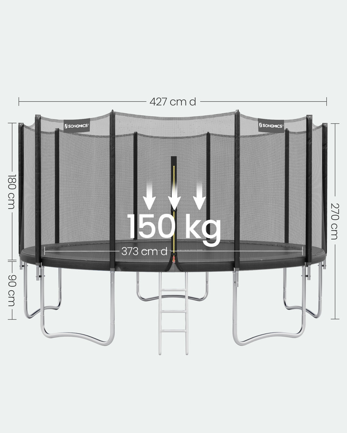 XXL Trampolin Mit Sicherheitsnetz - Gerade Stangen - Belastbar Bis 150 kg