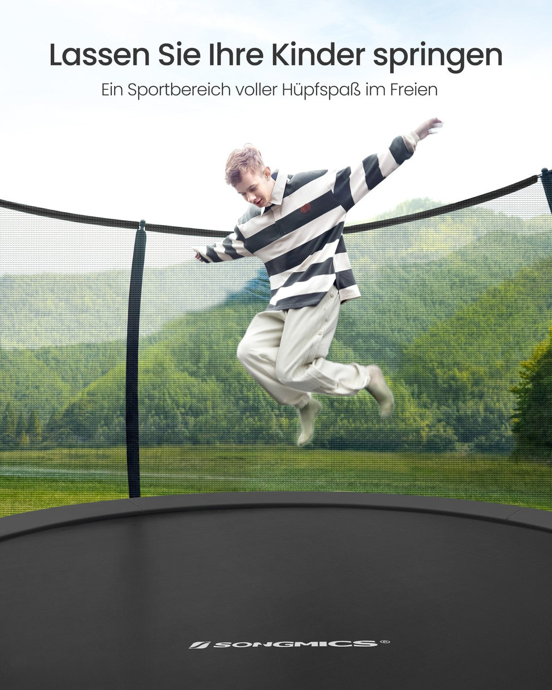 XXL Trampolin Mit Sicherheitsnetz - Gebogene Stangen - Belastbar Bis 150 kg
