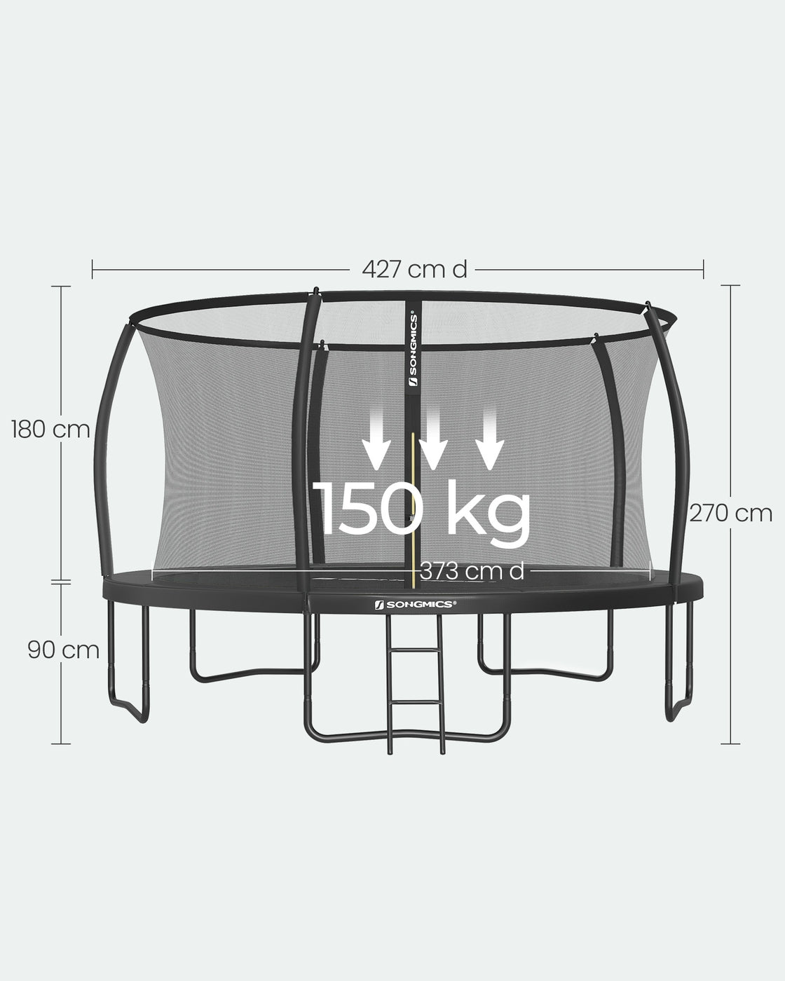 XXL Trampolin Mit Sicherheitsnetz - Gebogene Stangen - Belastbar Bis 150 kg