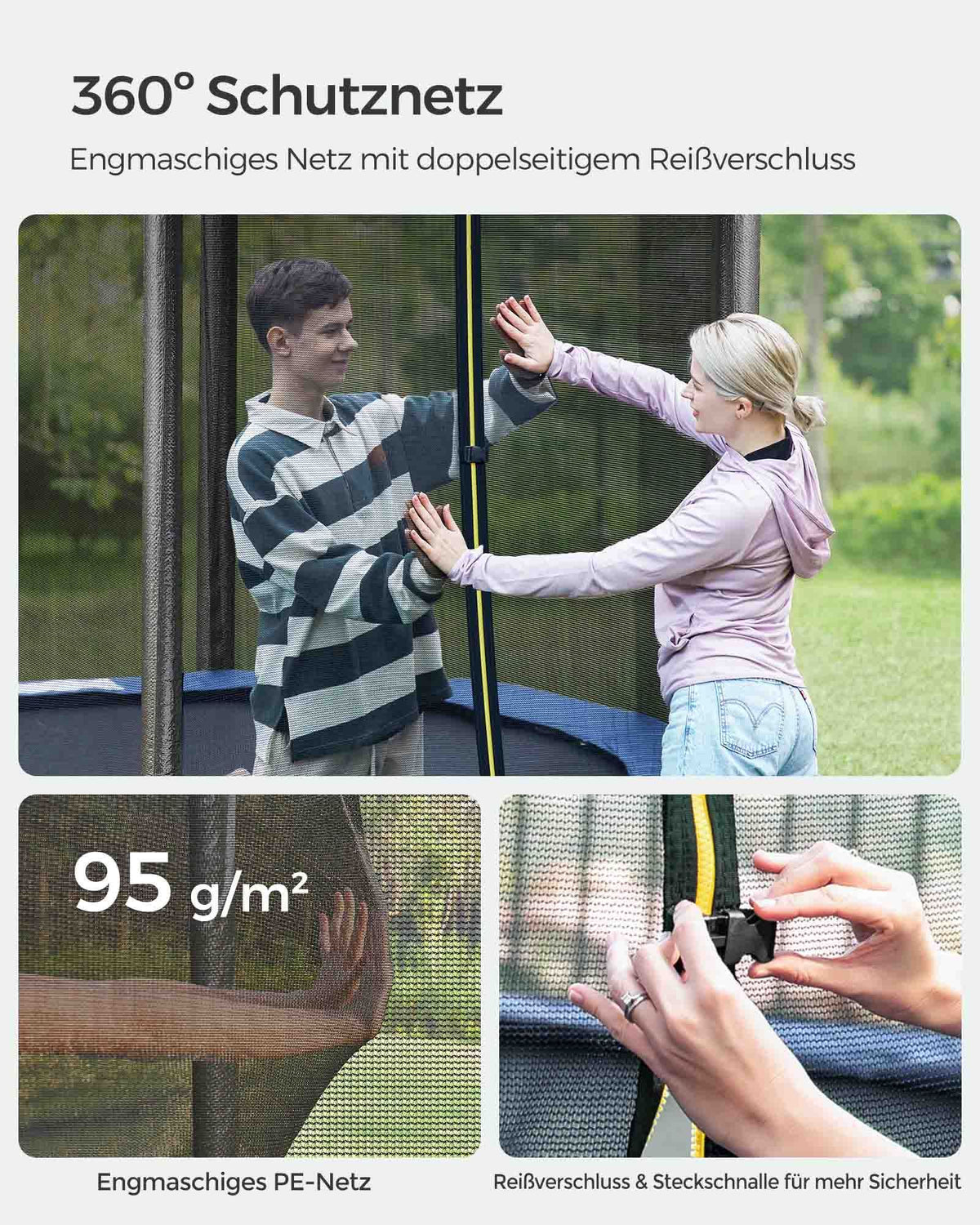 Trampolin mit Sicherheitsnetz – Stabiler Rahmen und gepolsterter Rand