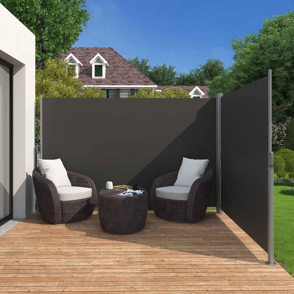 Doppelte Gartenmarkise - Ausziehbare Seitenmarkise - Windschutz - Balkon - Garten - 6 Meter