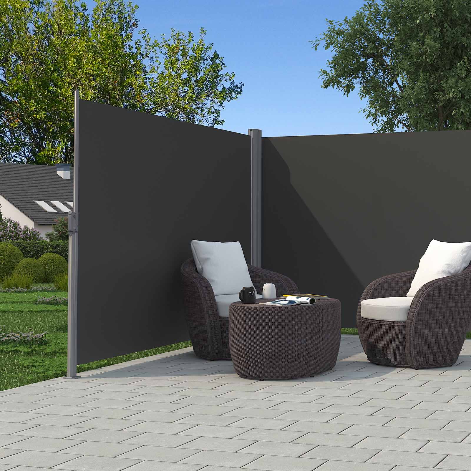 Doppelte Gartenmarkise - Ausziehbare Seitenmarkise - Windschutz - Balkon - Garten - 6 Meter