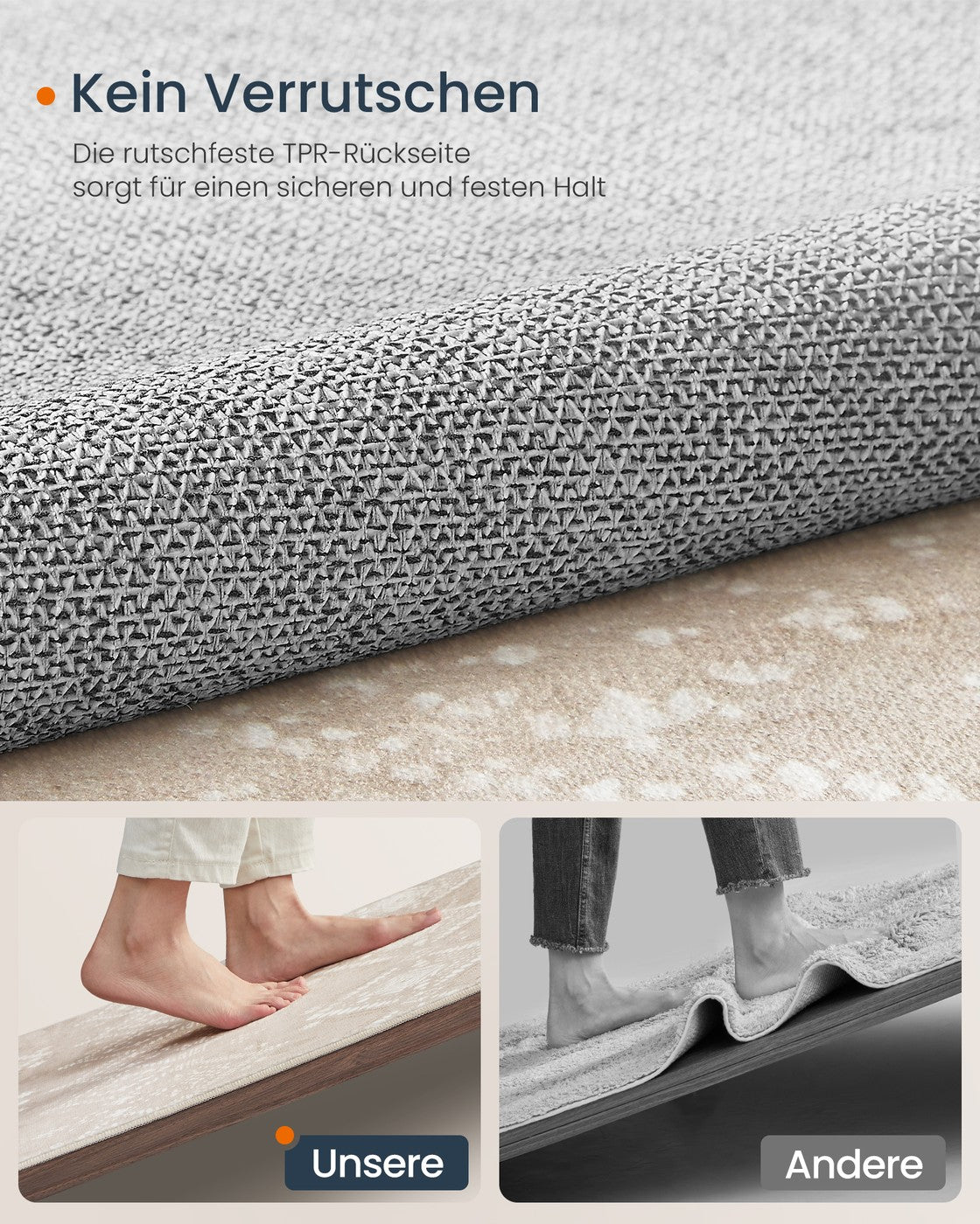 Boho Teppich 120x170 cm – Waschbar & Rutschfest – Weicher Flauschiger Teppich für Wohnzimmer und Schlafzimmer