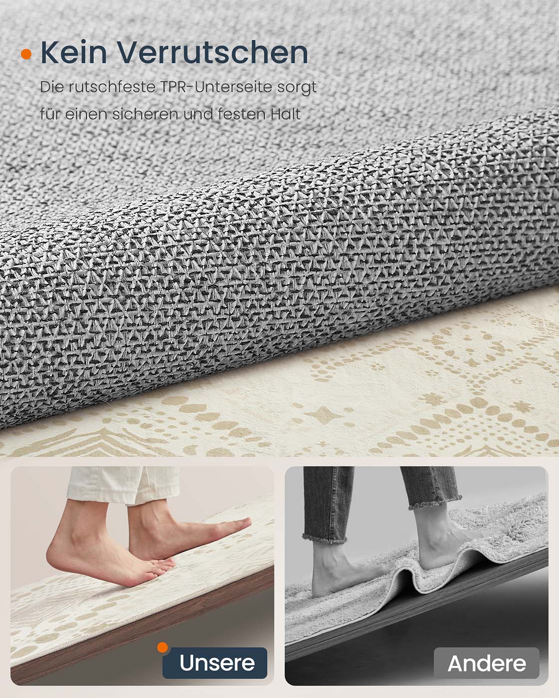 BOHO Teppich – Rutschfest & Waschbar – Polyester mit Filzschicht