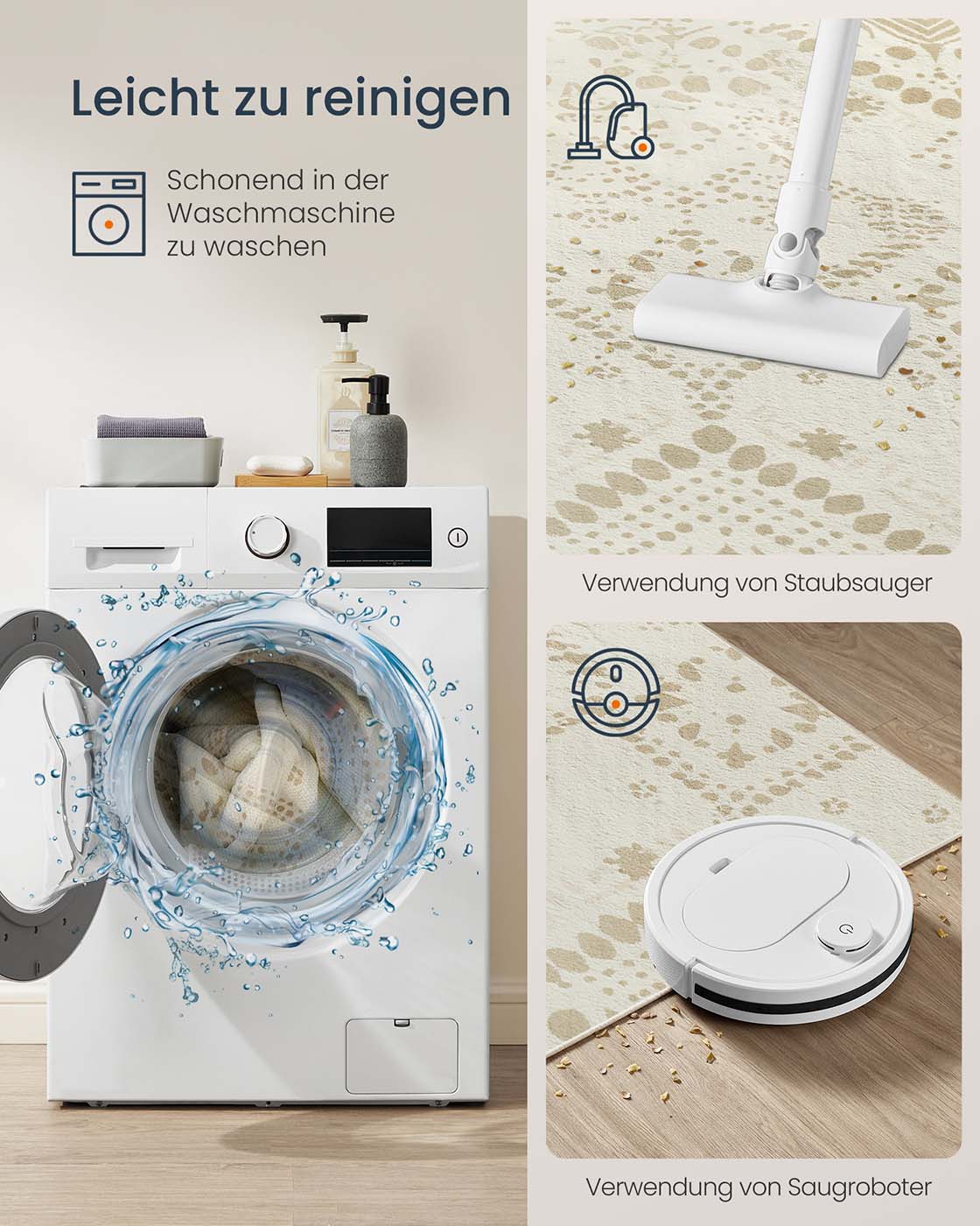 BOHO Teppich – Rutschfest & Waschbar – Polyester mit Filzschicht
