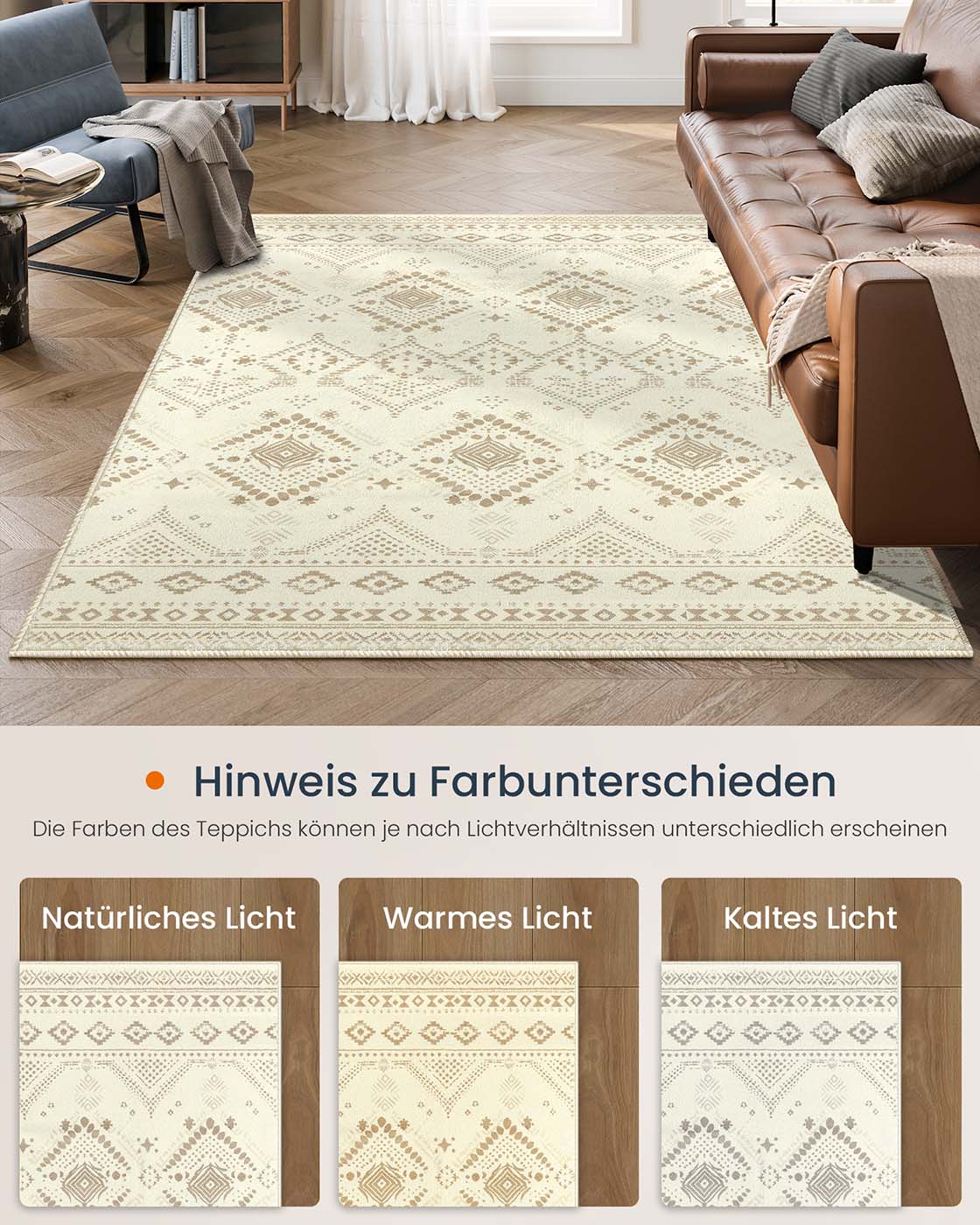 BOHO Teppich – Rutschfest & Waschbar – Polyester mit Filzschicht