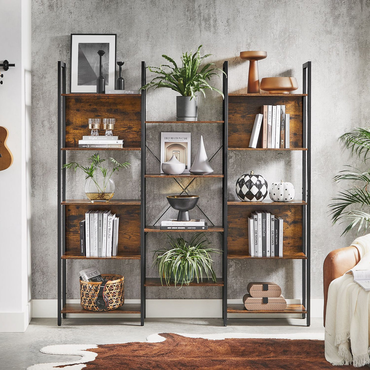 Industrielles Bücherregal - Leiterregal - 14 Regalböden - Stabiler Metallrahmen