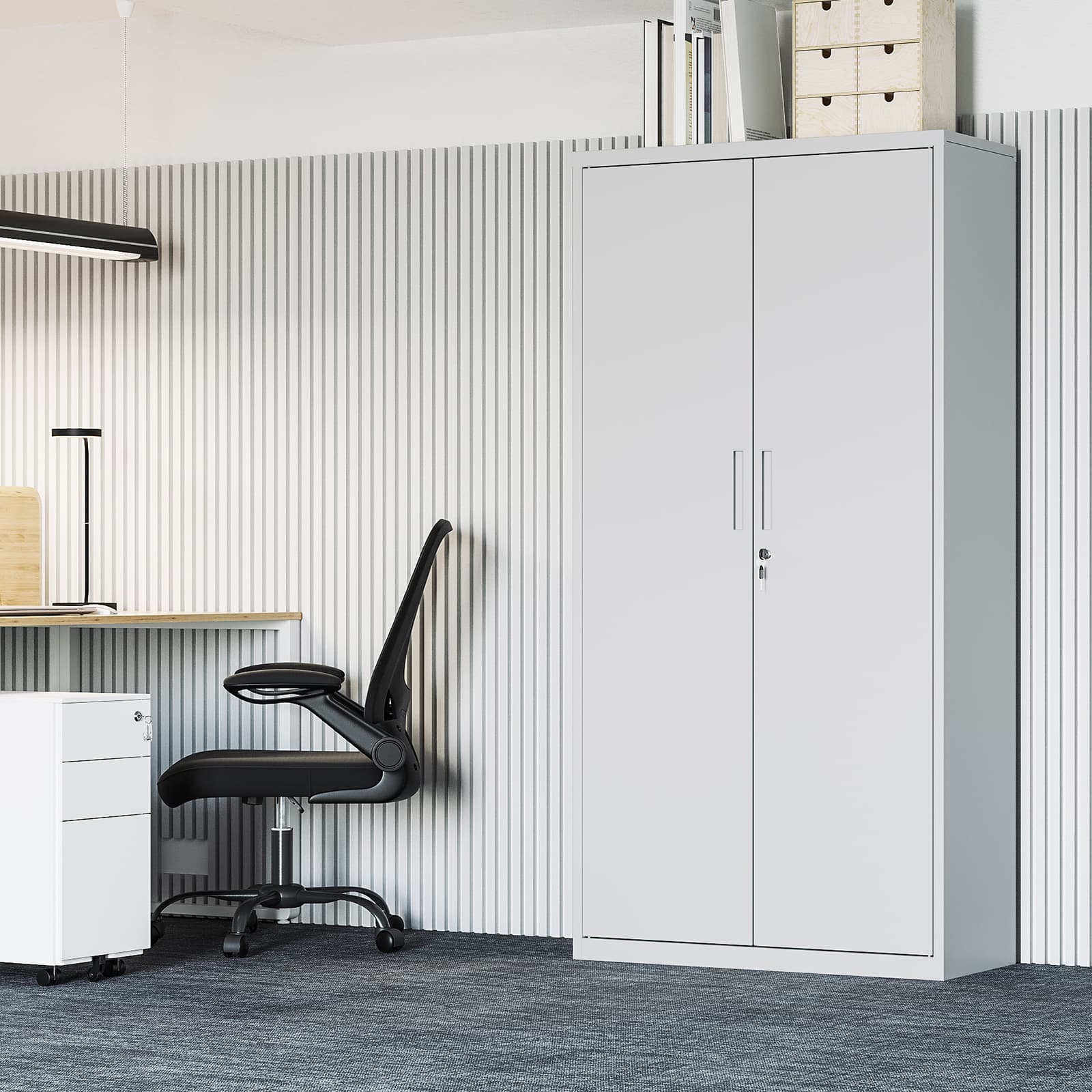 Aktenschrank aus Metall – 180 cm hoch – Schloss und Schlüssel – verstellbare Regalböden