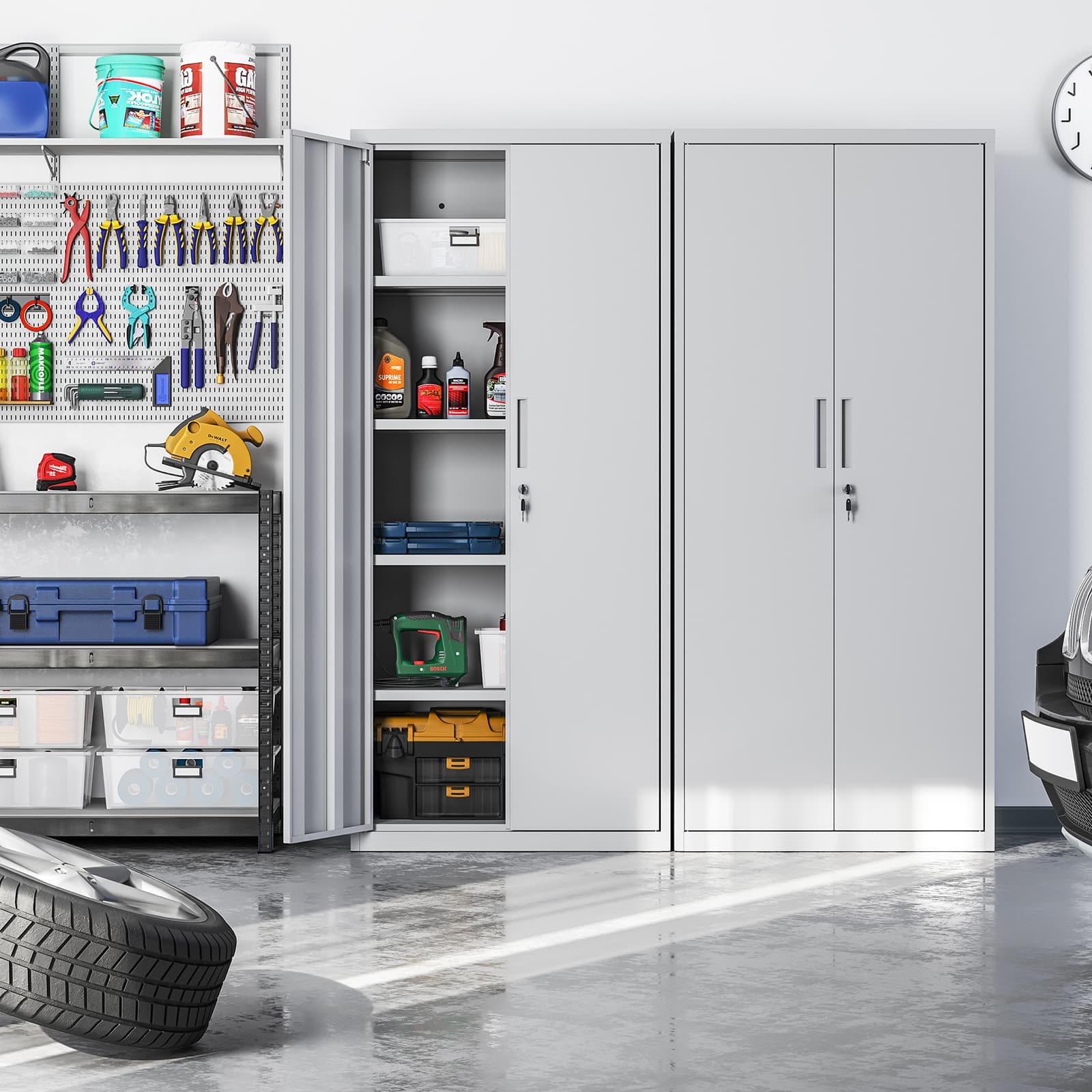 Aktenschrank aus Metall – 180 cm hoch – Schloss und Schlüssel – verstellbare Regalböden