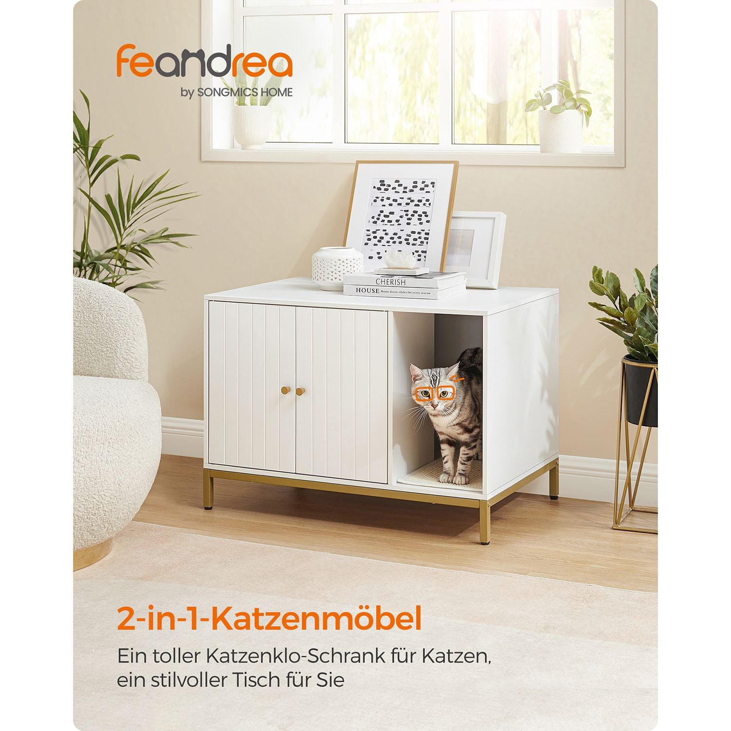 Moderner Katzentoilettenschrank – Stilvoller Möbelschrank – Versteckte Katzentoilette mit Kratzmatte