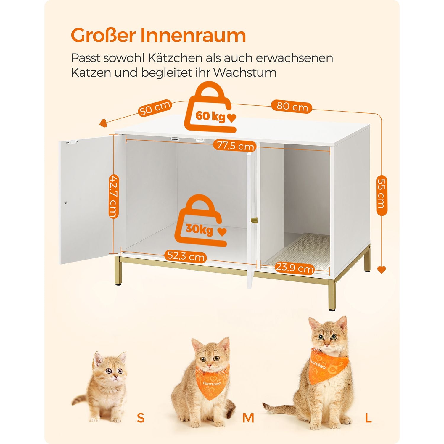 Moderner Katzentoilettenschrank – Stilvoller Möbelschrank – Versteckte Katzentoilette mit Kratzmatte