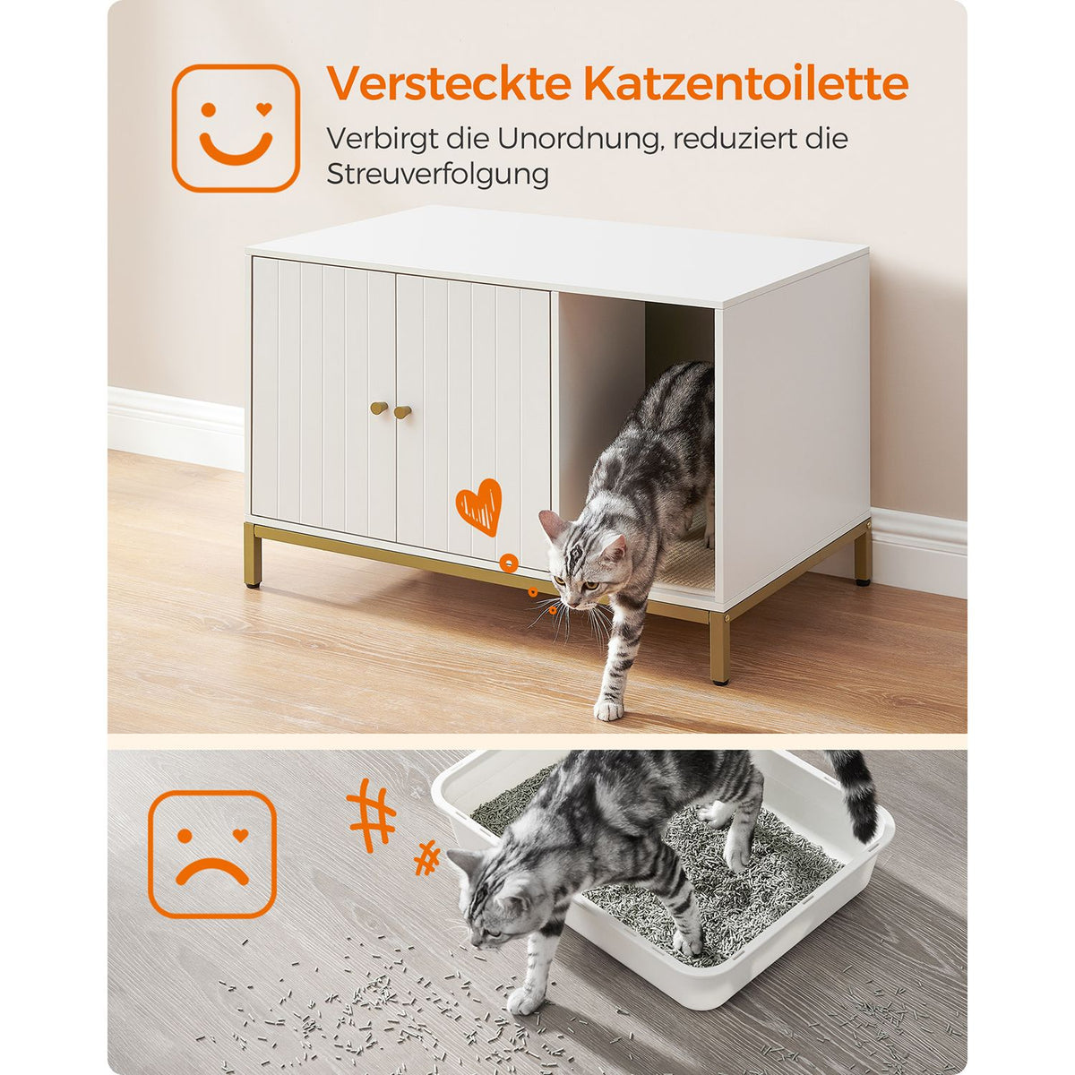Moderner Katzentoilettenschrank – Stilvoller Möbelschrank – Versteckte Katzentoilette mit Kratzmatte