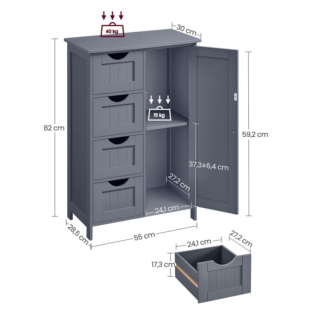 Badezimmerschrank - Kommode - Aufbewahrungsschrank mit Tür und Schubladen - 55 x 30 x 82 cm