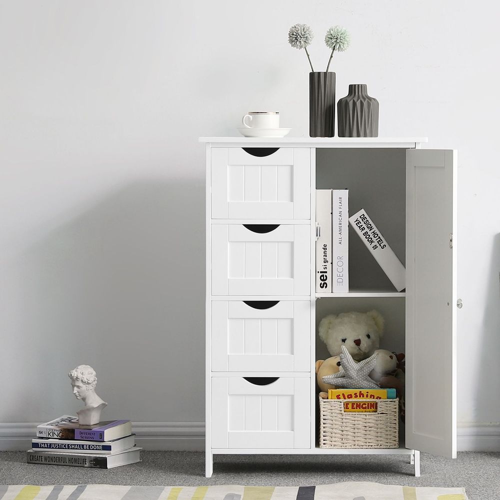 Badezimmerschrank - Kommode - Aufbewahrungsschrank mit Tür und Schubladen - 55 x 30 x 82 cm