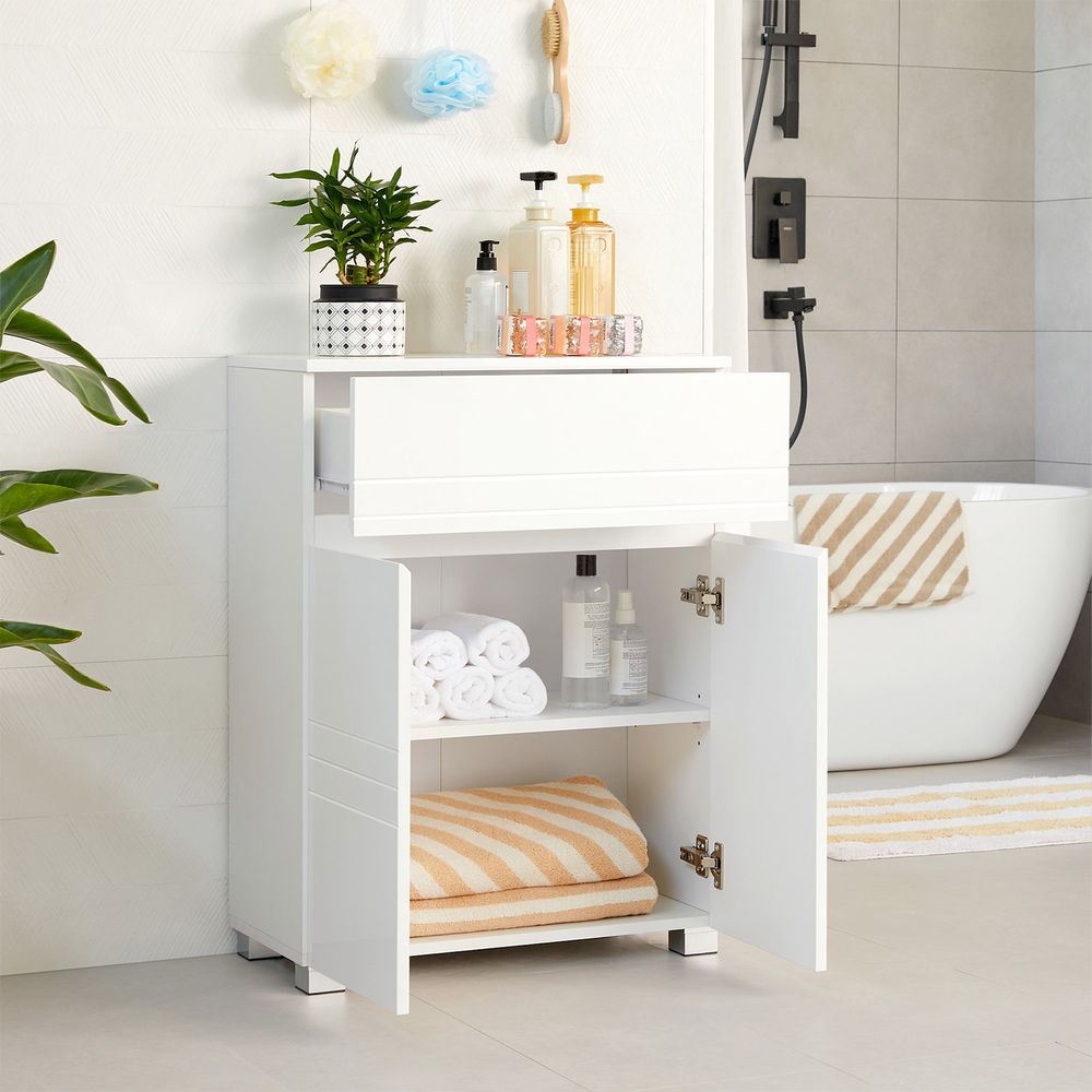 Badezimmerschrank mit Stauraum - Moderner Seitenschrank - 60x80x30 cm - Weiß