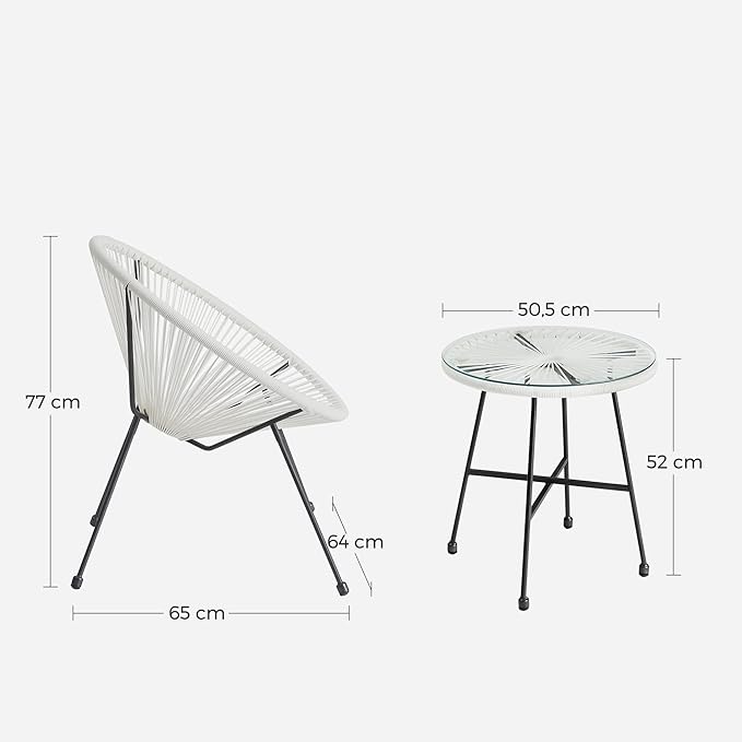Balkonset - Gartenmöbel 3er Set - Terrassenstühle - Glastischplatte - 2 Stühle