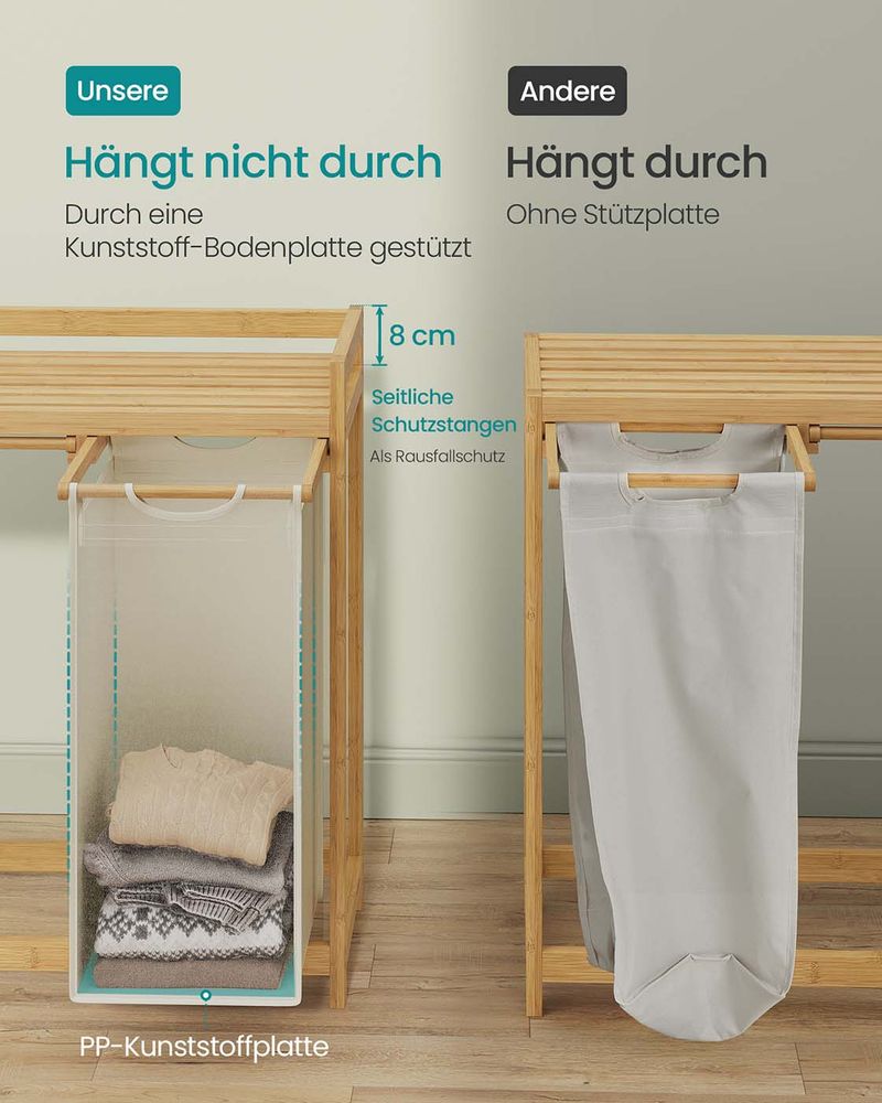 Bamboe Wasmand met 3 Vakken - 150 Liter - De Vries Meubels