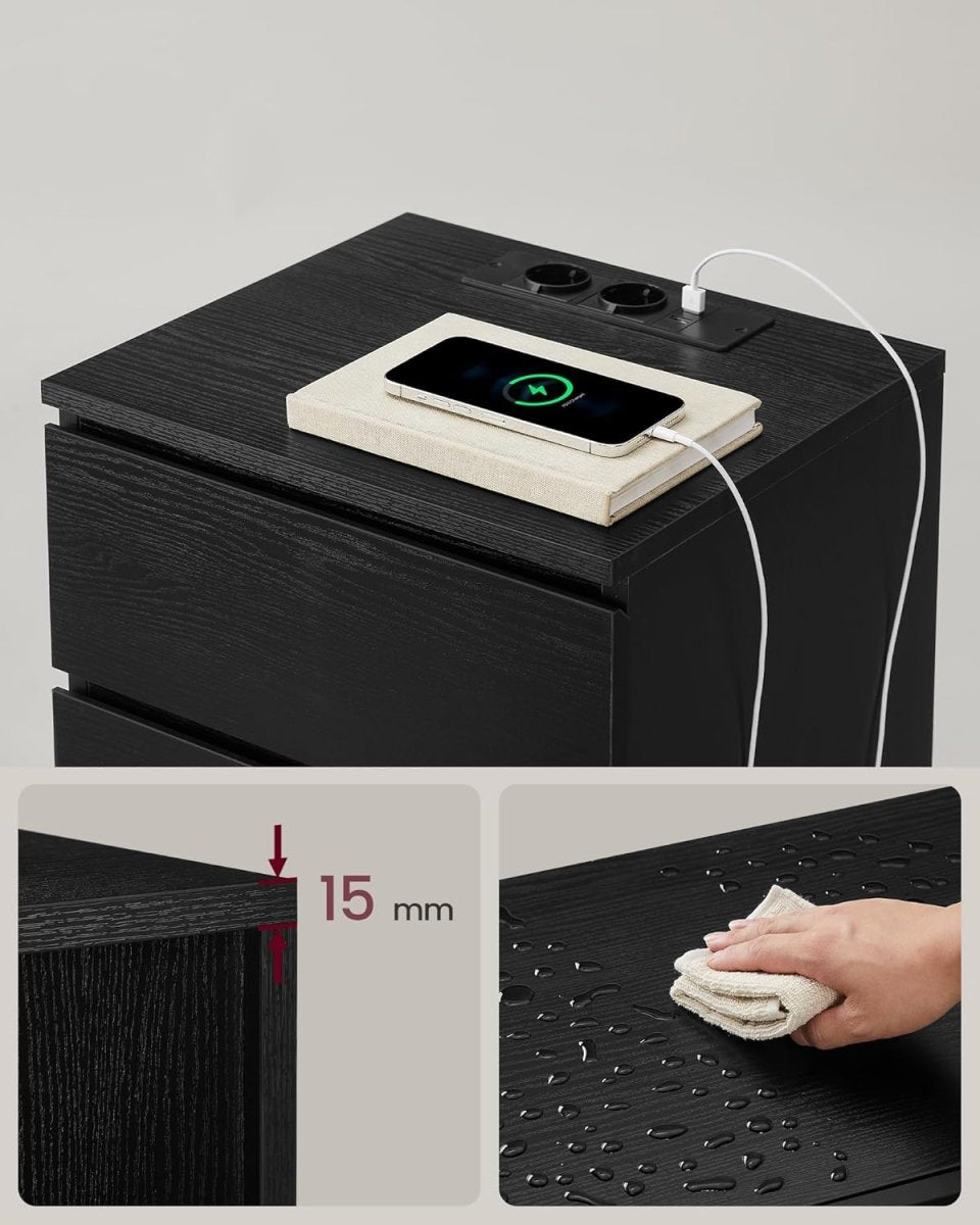 Bijzettafel met Oplaadstation - Nachtkastje met USB - aansluiting - Kastje met Stopcontact - De Vries Meubels