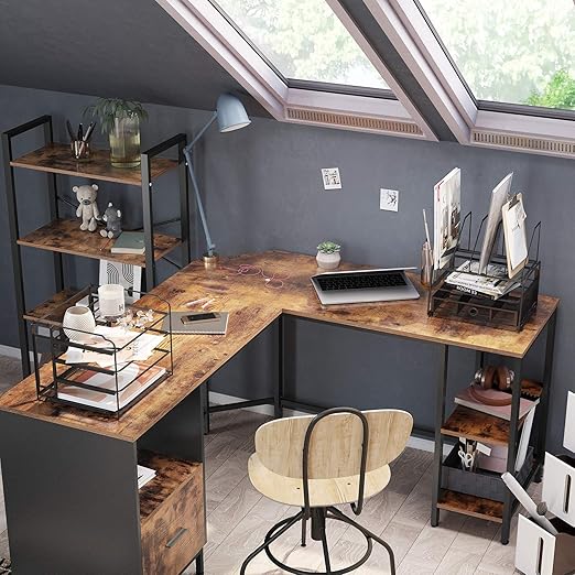 Bureau L - vormig - Computerbureau met 2 planken - Mappenlade - De Vries Meubels