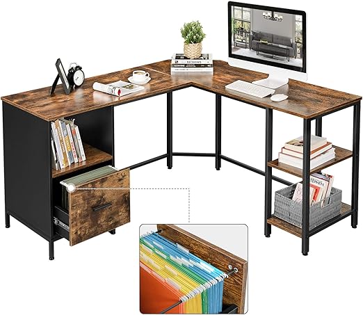 Bureau L - vormig - Computerbureau met 2 planken - Mappenlade - De Vries Meubels