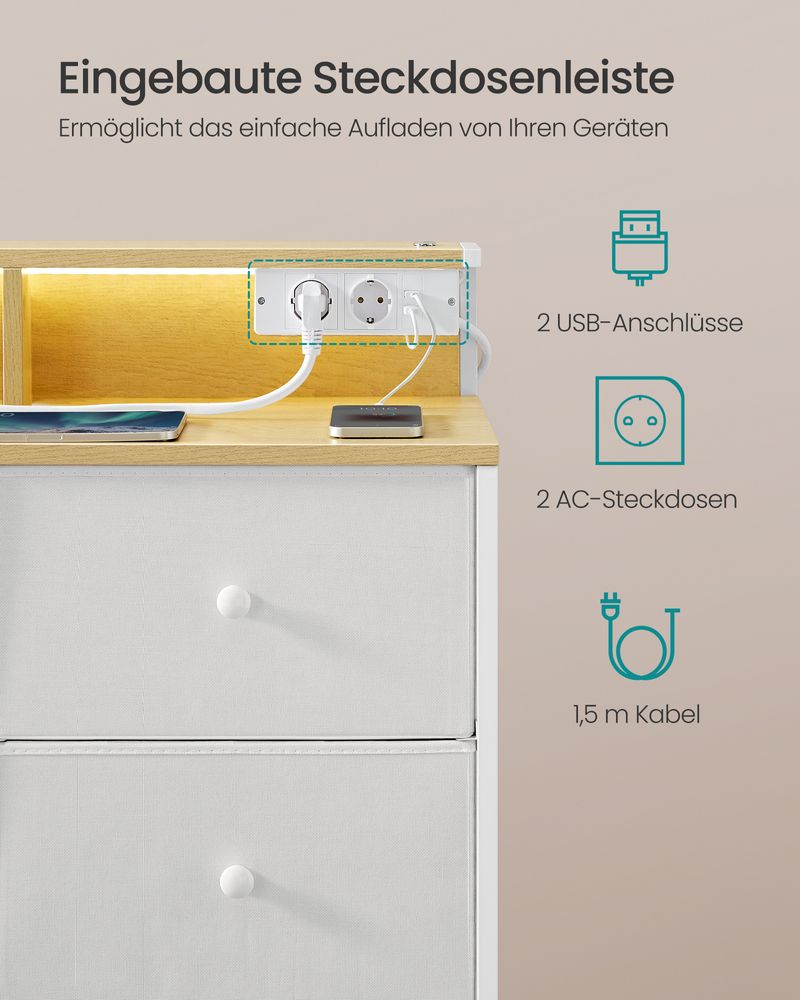 Commode met USB & Stopcontact - Ladekast met LED - verlichting - De Vries Meubels