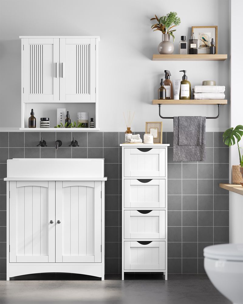 Kompakter Badezimmerschrank mit 4 Schubladen – schmal 30 cm – platzsparender Schrank für Bad & Küche