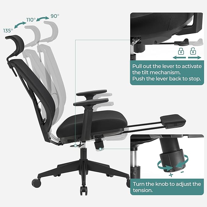 Vollständig verstellbarer Bürostuhl – ergonomischer Bürostuhl – Bürostuhl – verstellbare Rückenlehne
