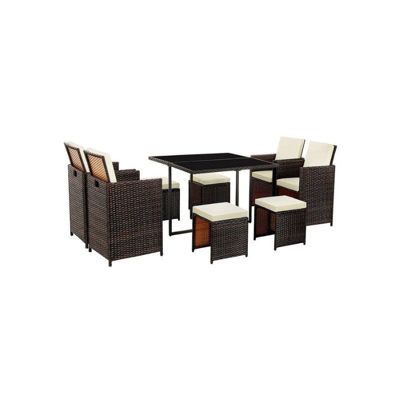 Complete Tuinmeubelset - Polyrattan Stoelen + Tafel - Terras Set met Kussens - De Vries Meubels
