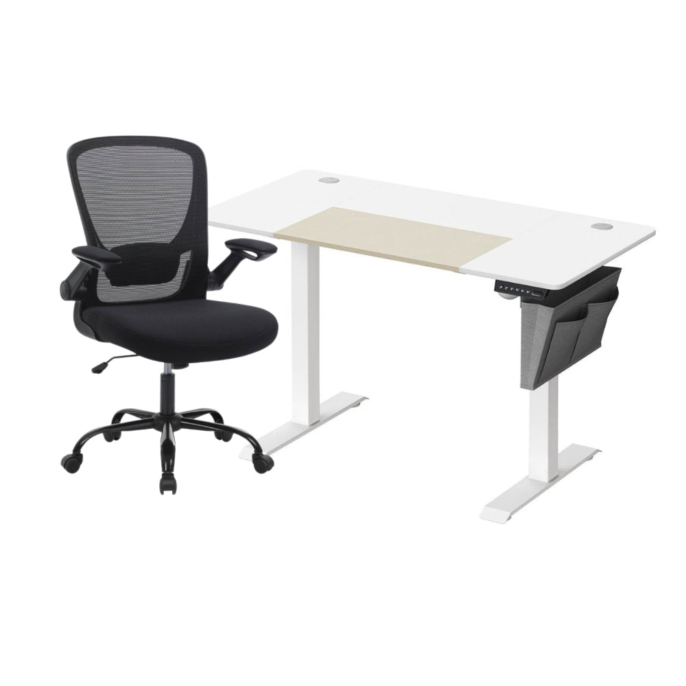 Komplettes Arbeitsplatz-Budget – Elektrischer Sitz-Steh-Schreibtisch + ergonomischer Bürostuhl – Höhenverstellbarer Schreibtisch – Heimarbeitsplatz