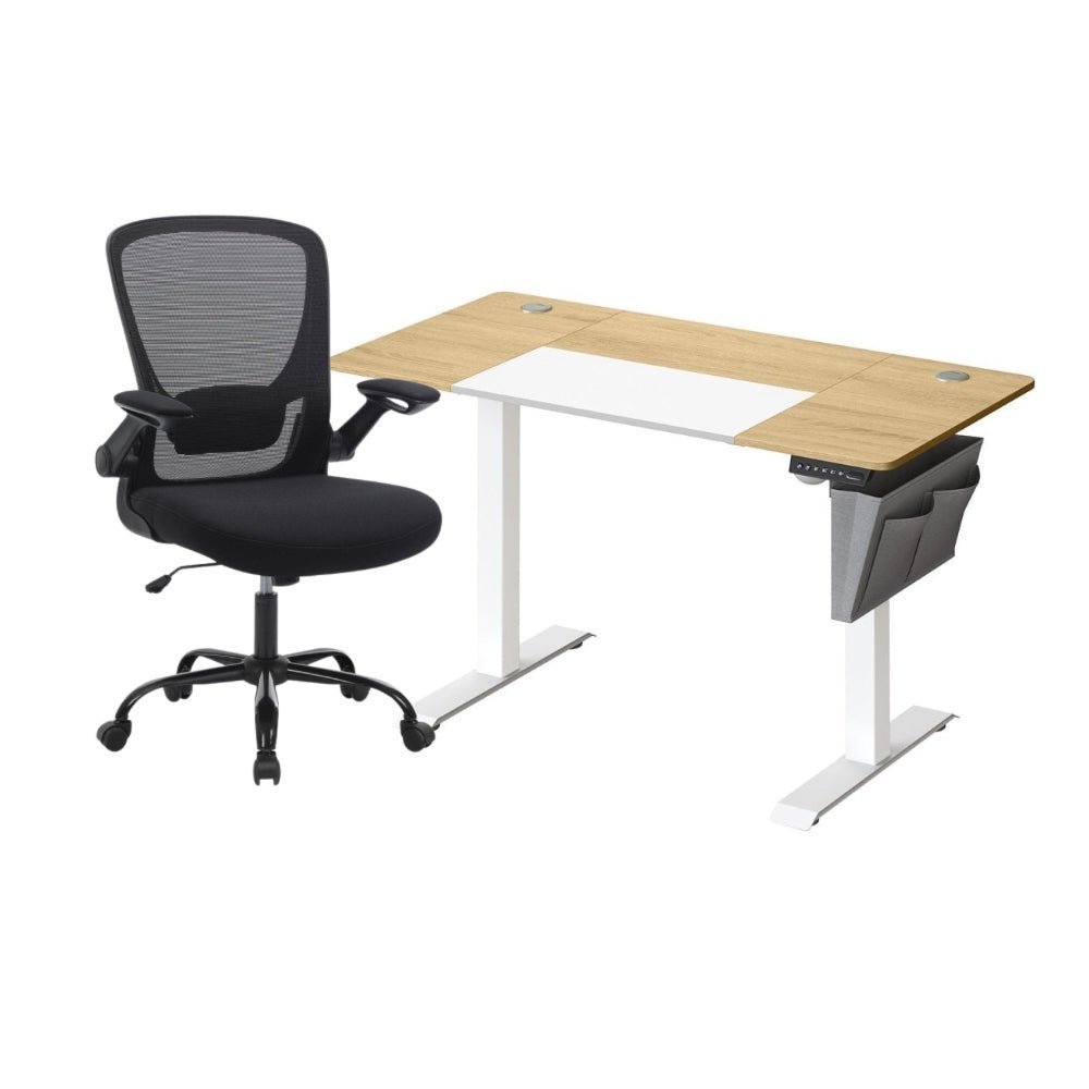 Komplettes Arbeitsplatz-Budget – Elektrischer Sitz-Steh-Schreibtisch + ergonomischer Bürostuhl – Höhenverstellbarer Schreibtisch – Heimarbeitsplatz