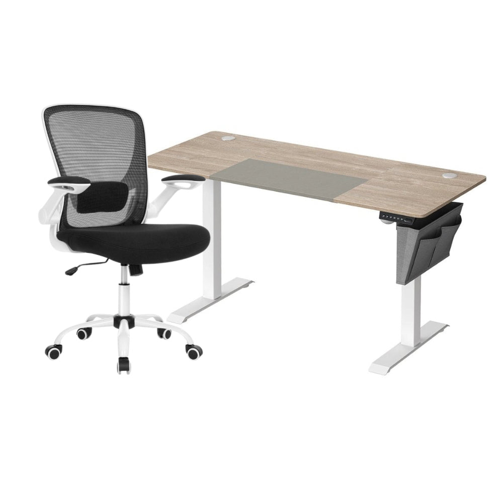 Komplettes Arbeitsplatz-Budget – Elektrischer Sitz-Steh-Schreibtisch + ergonomischer Bürostuhl – Höhenverstellbarer Schreibtisch – Heimarbeitsplatz