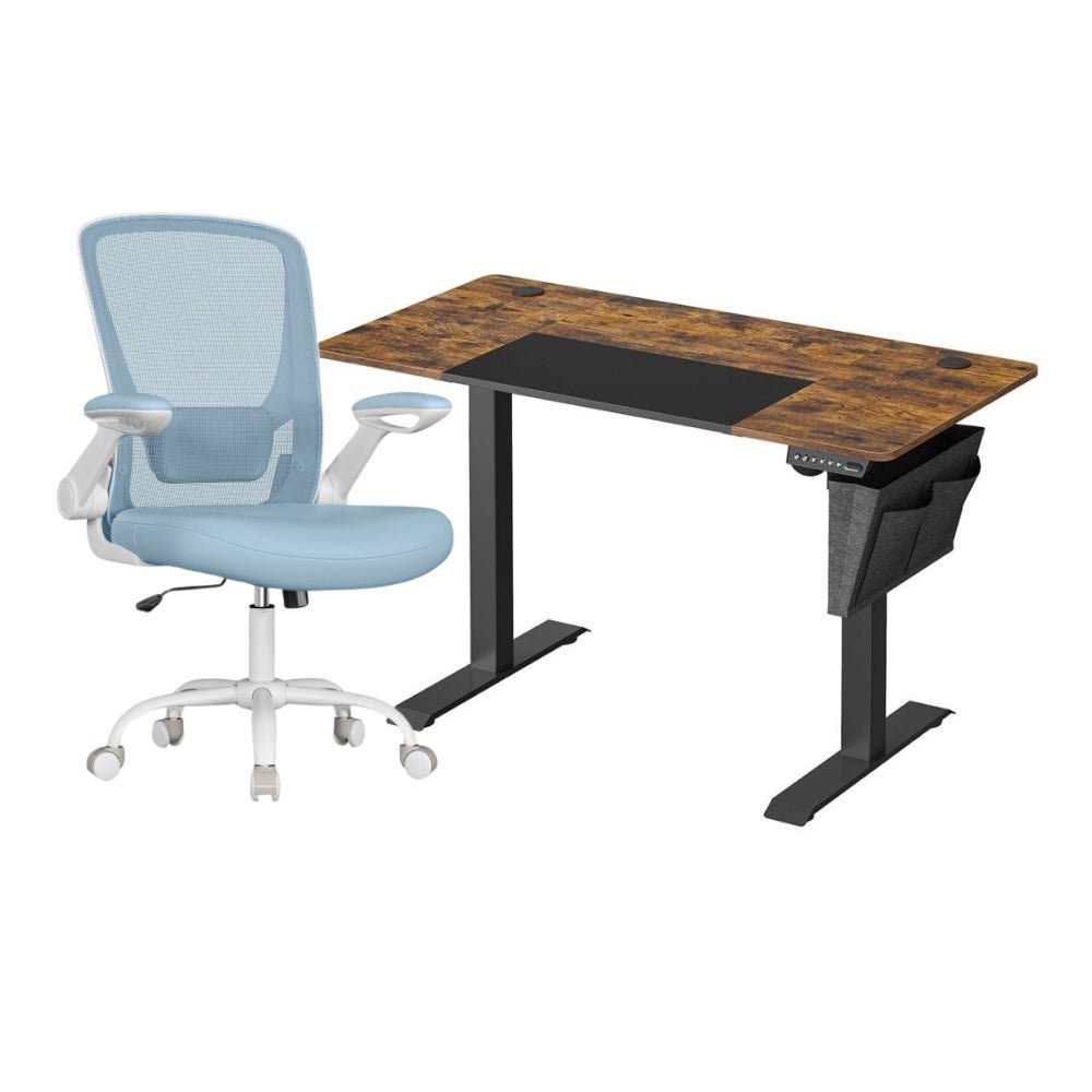 Komplettes Arbeitsplatz-Budget – Elektrischer Sitz-Steh-Schreibtisch + ergonomischer Bürostuhl – Höhenverstellbarer Schreibtisch – Heimarbeitsplatz