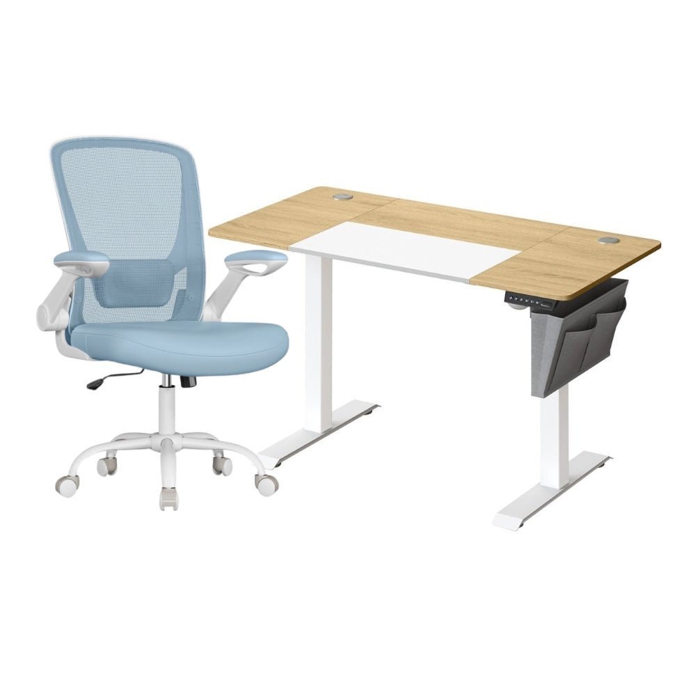 Komplettes Arbeitsplatz-Budget – Elektrischer Sitz-Steh-Schreibtisch + ergonomischer Bürostuhl – Höhenverstellbarer Schreibtisch – Heimarbeitsplatz