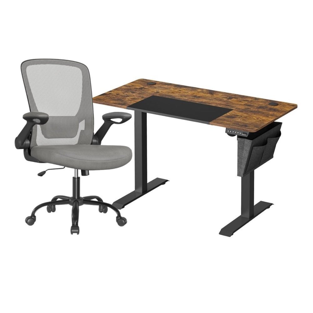 Komplettes Arbeitsplatz-Budget – Elektrischer Sitz-Steh-Schreibtisch + ergonomischer Bürostuhl – Höhenverstellbarer Schreibtisch – Heimarbeitsplatz