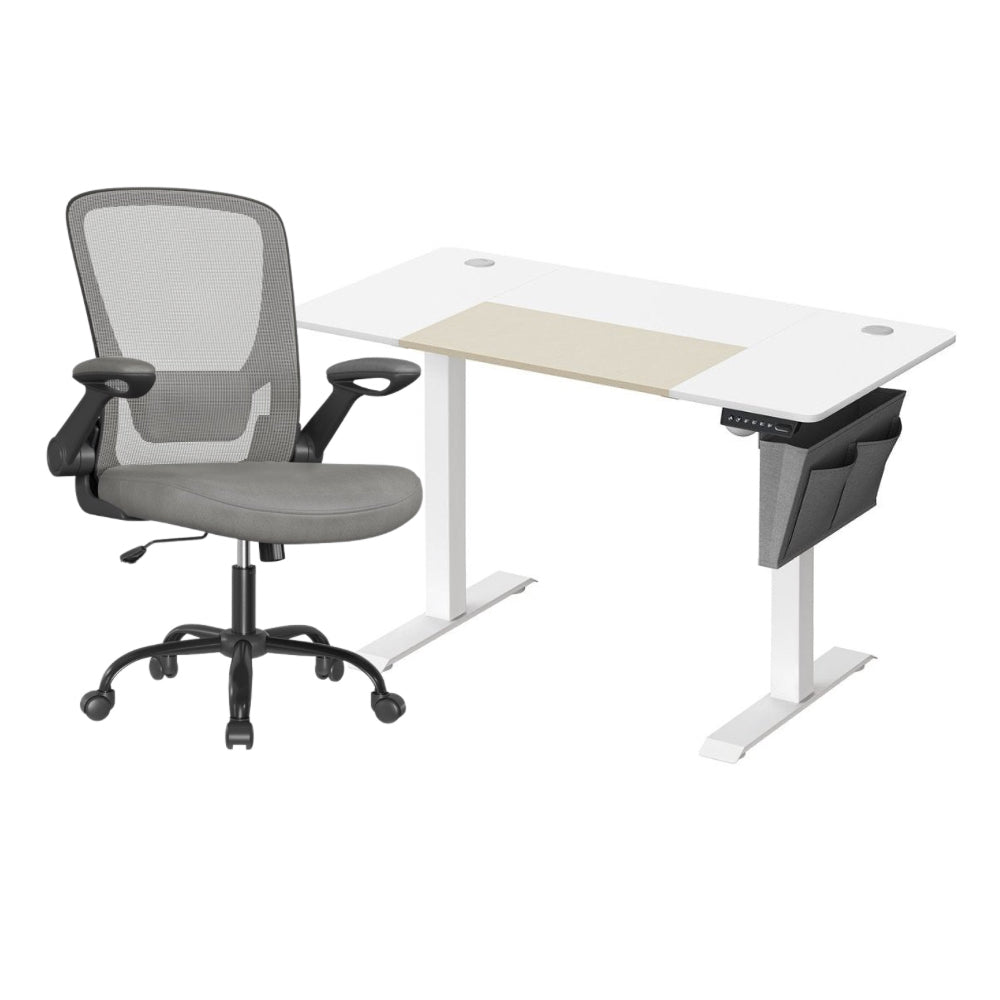 Komplettes Arbeitsplatz-Budget – Elektrischer Sitz-Steh-Schreibtisch + ergonomischer Bürostuhl – Höhenverstellbarer Schreibtisch – Heimarbeitsplatz