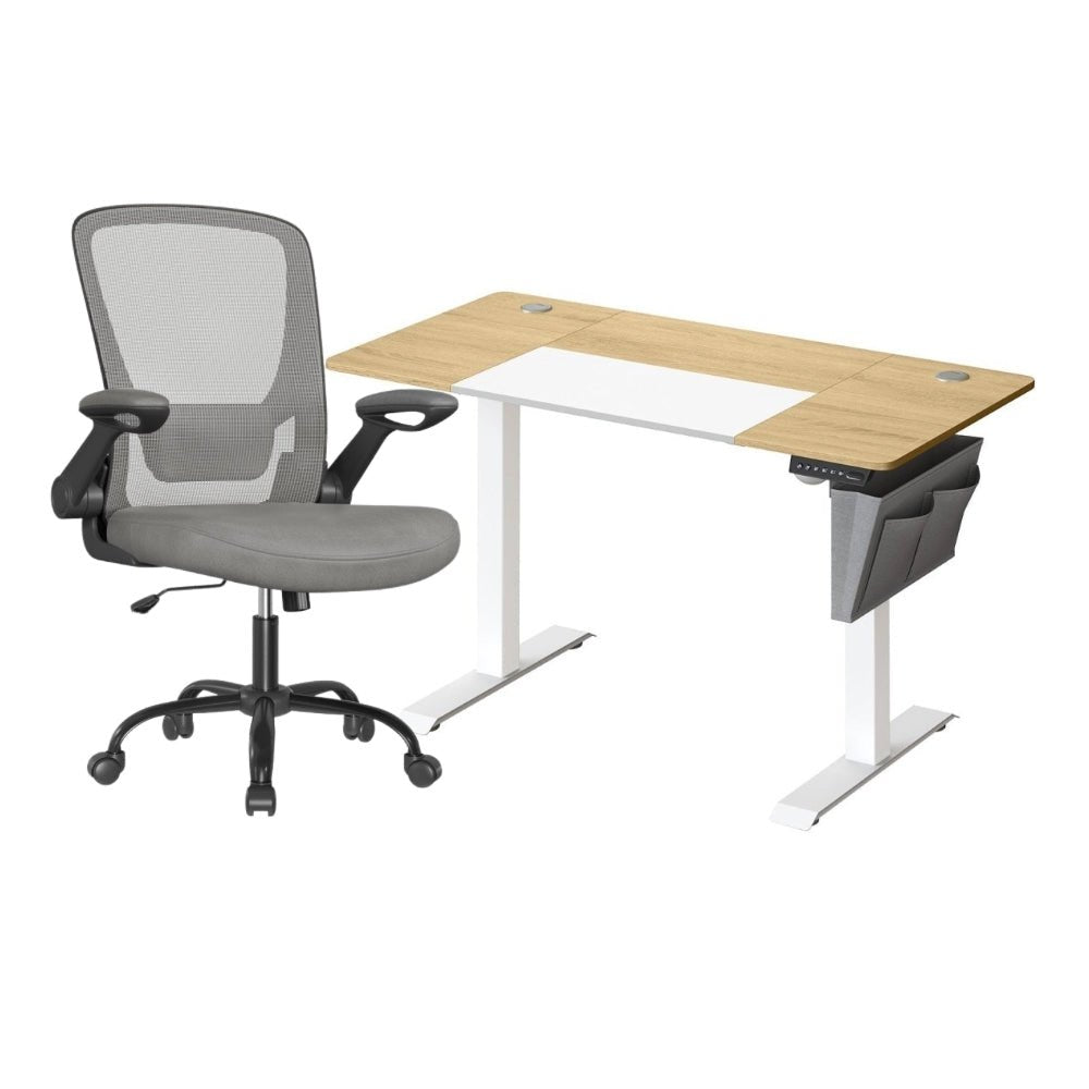 Komplettes Arbeitsplatz-Budget – Elektrischer Sitz-Steh-Schreibtisch + ergonomischer Bürostuhl – Höhenverstellbarer Schreibtisch – Heimarbeitsplatz