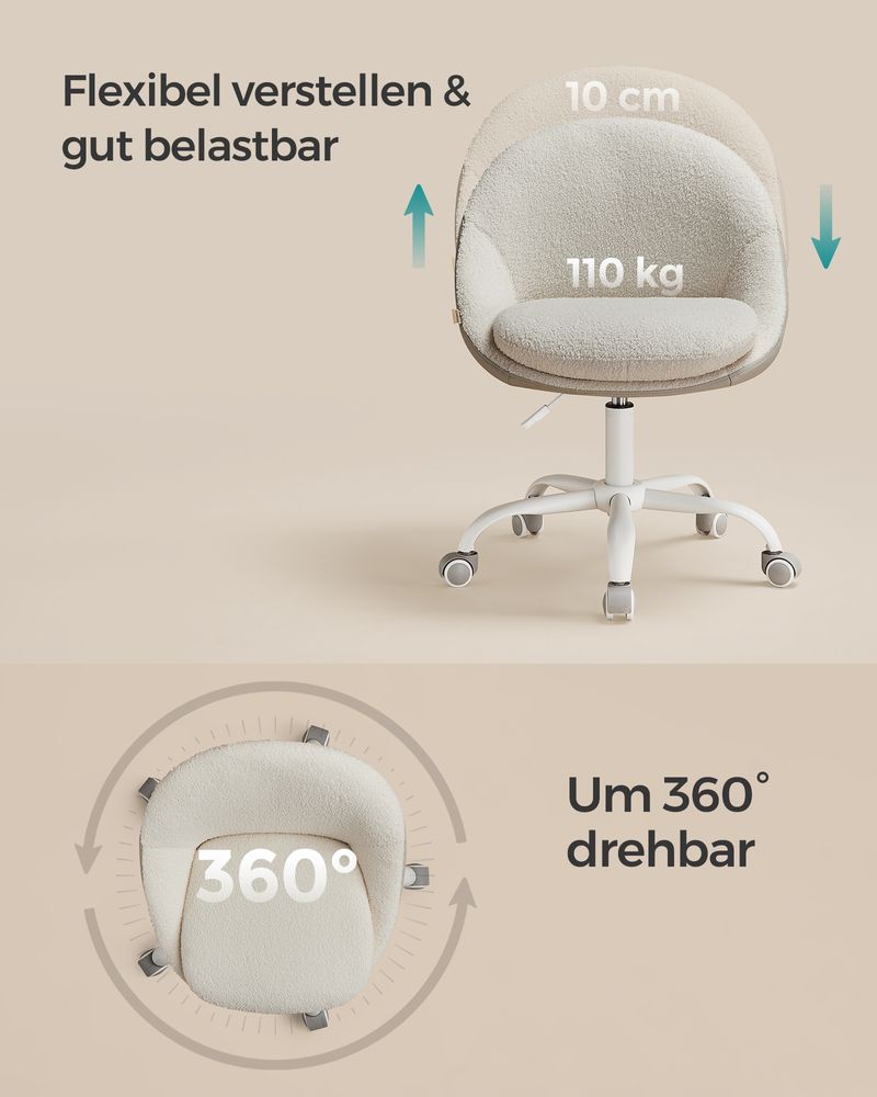 Draaistoel zonder Armleuningen - Compacte Bureaustoel - 360° Verstelbare Stoel - De Vries Meubels