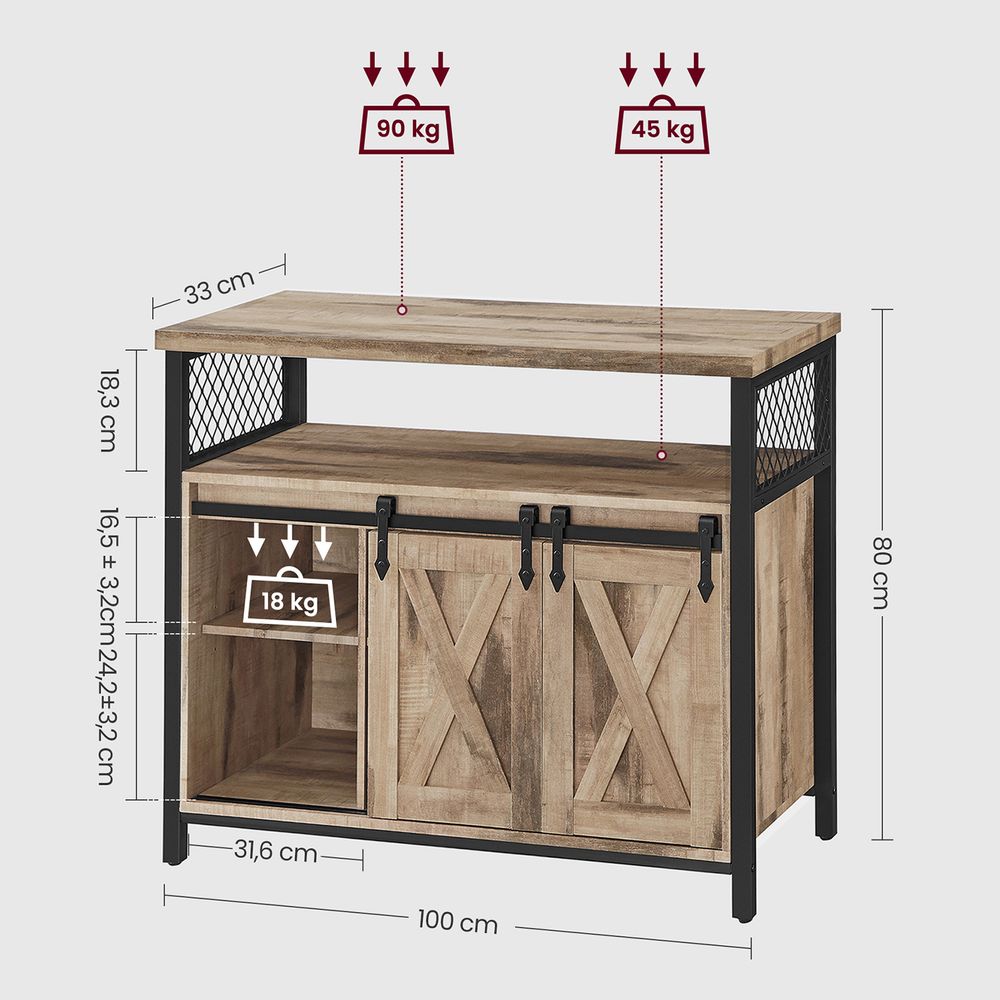 Sideboard mit Schiebetüren - Schrank 100 cm breit - Vintage Braun und Schwarz
