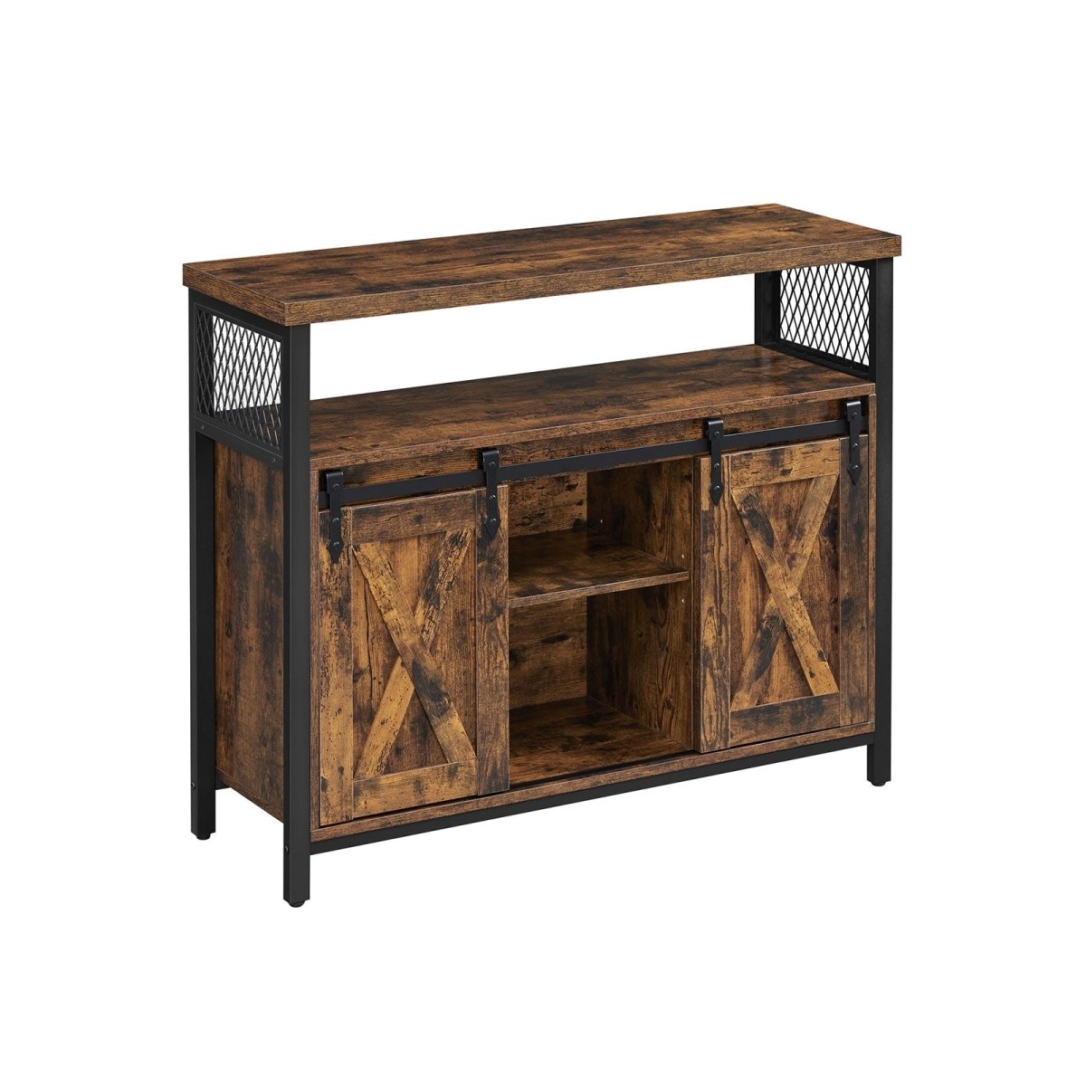 Dressoir met Schuifdeuren - Kast 100 cm breed - Vintage Bruin & Zwart - De Vries Meubels