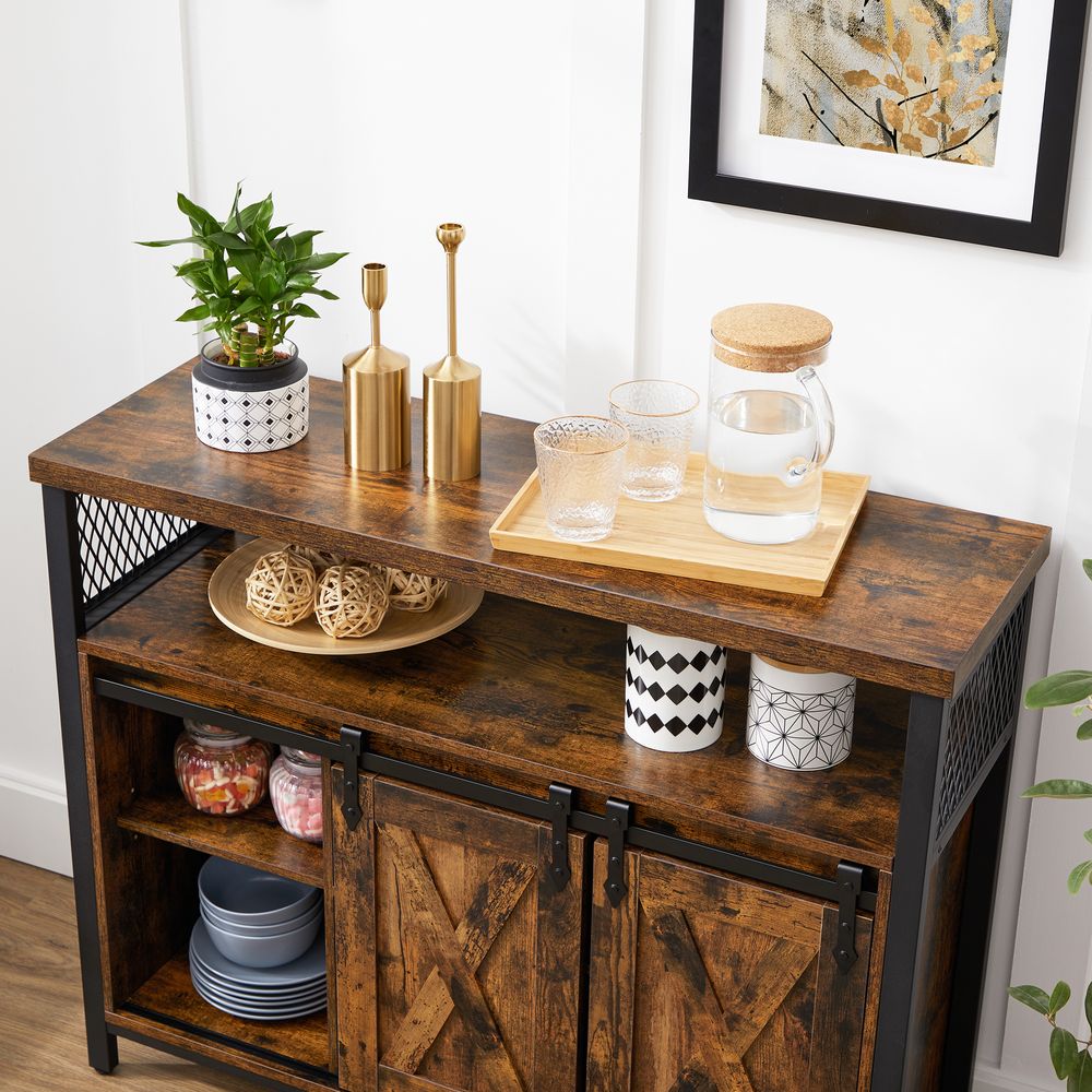 Sideboard mit Schiebetüren - Schrank 100 cm breit - Vintage Braun und Schwarz