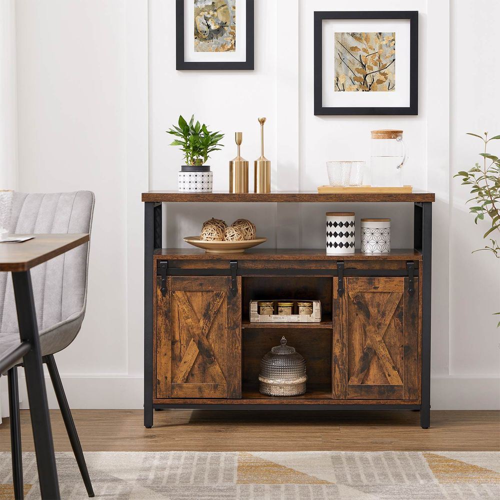 Sideboard mit Schiebetüren - Schrank 100 cm breit - Vintage Braun und Schwarz
