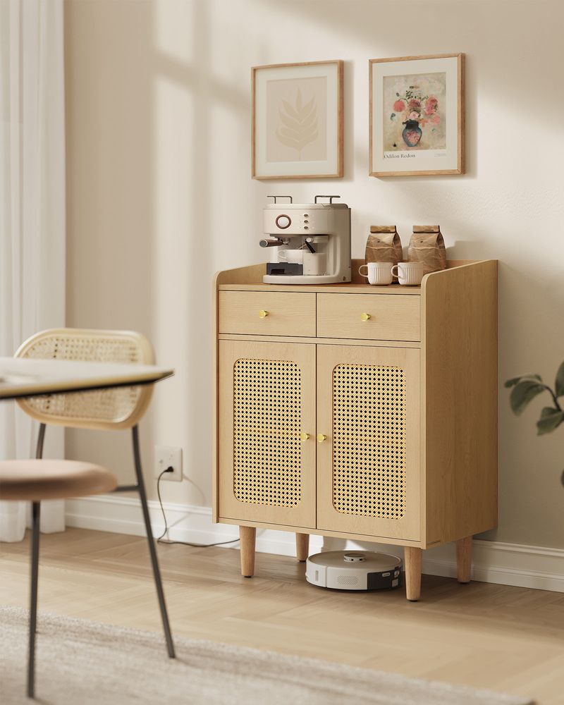 Dressoir - Stijlvolle Opbergkast met Rotan & Massief Houten Poten - De Vries Meubels