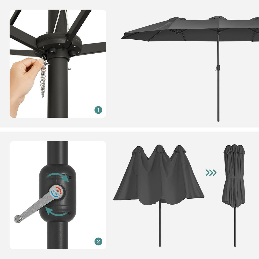 Dubbele Parasol 460 x 270 cm - Extra Groot met UV - Bescherming en Zwengel - De Vries Meubels