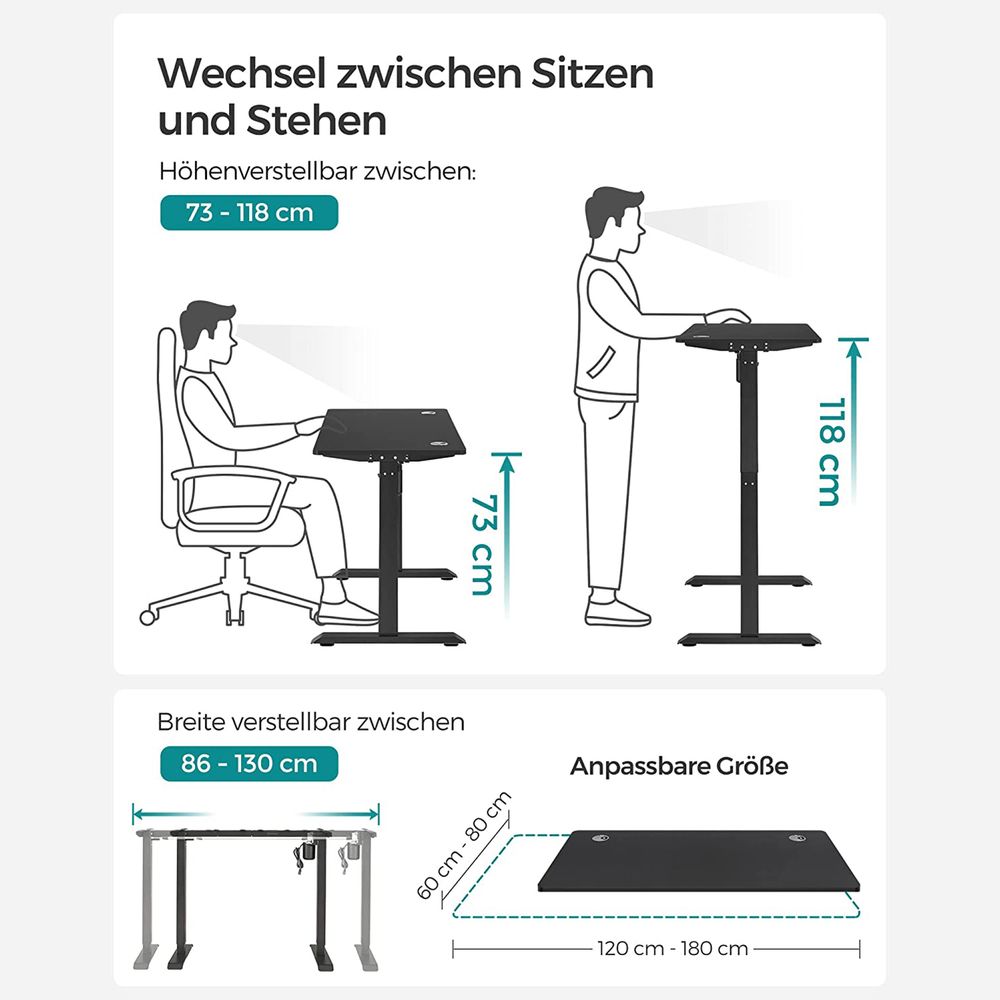 Elektrisch verstellbarer Schreibtisch - Stehpult - Mit Rollen - Ergonomisch