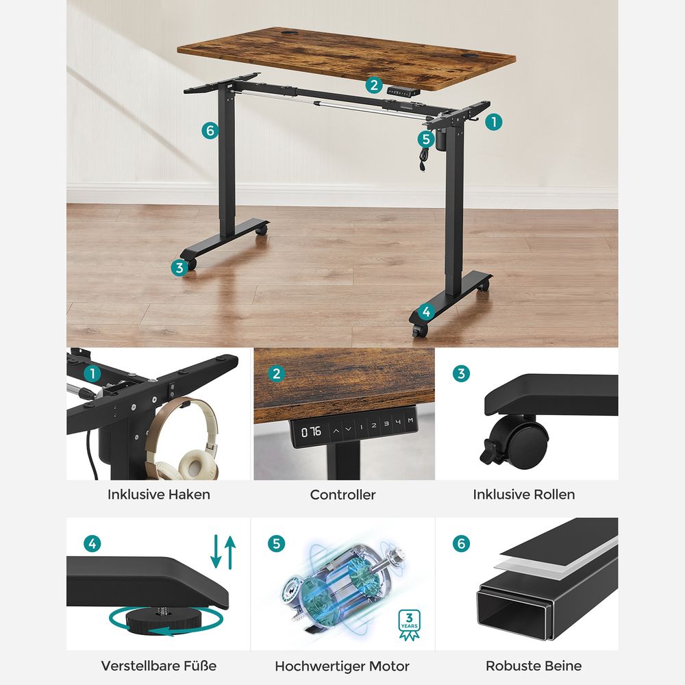 Elektrisch Verstelbaar Bureau - Sta Bureau - Met Wieltjes - Ergonomisch - De Vries Meubels