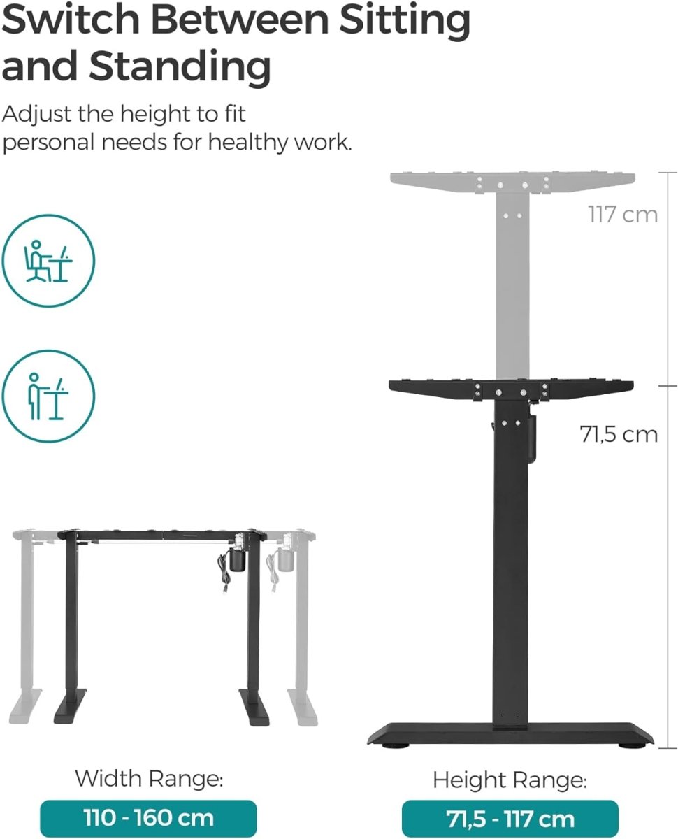 Elektrisch Verstelbare Bureau Onderstel - Sta Bureau Poten - In hoogte verstelbaar Bureau - De Vries Meubels